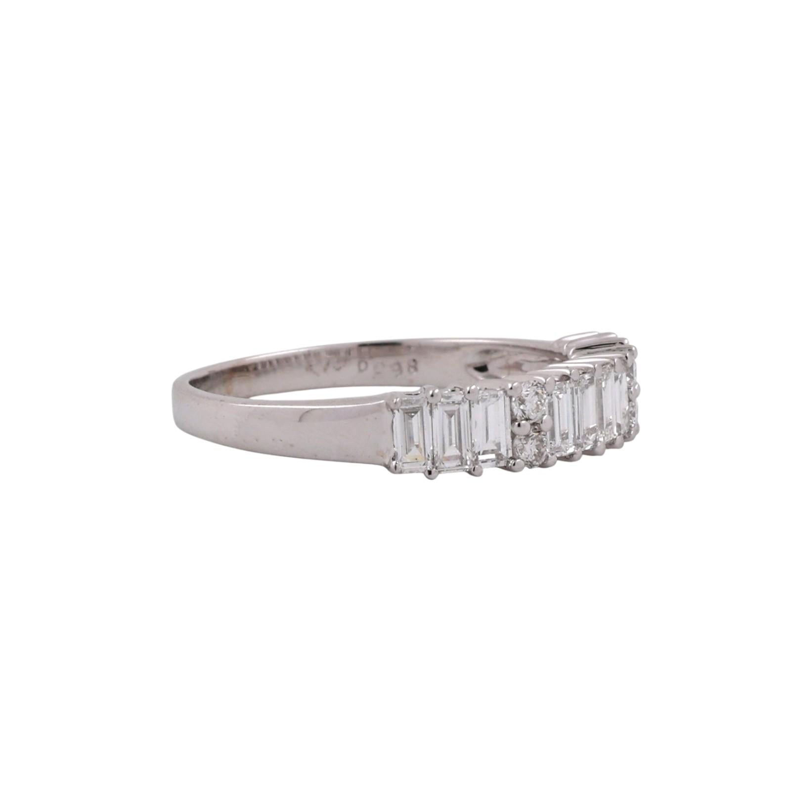 Baguette Round Diamond Half Eternity Band Ring 18K White Gold 0.98 TW Size 9