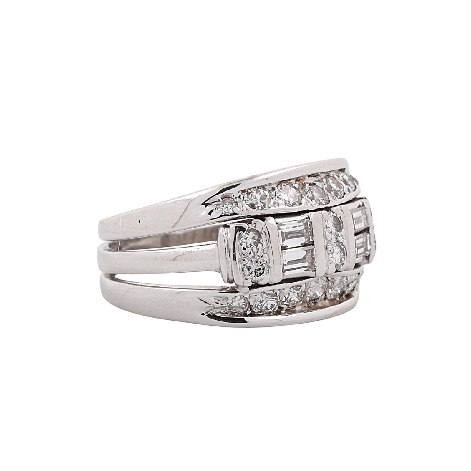 4-Row Baguette Round Diamond Wide Band Ring Platinum White Gold 1.00 TW SZ 7.25