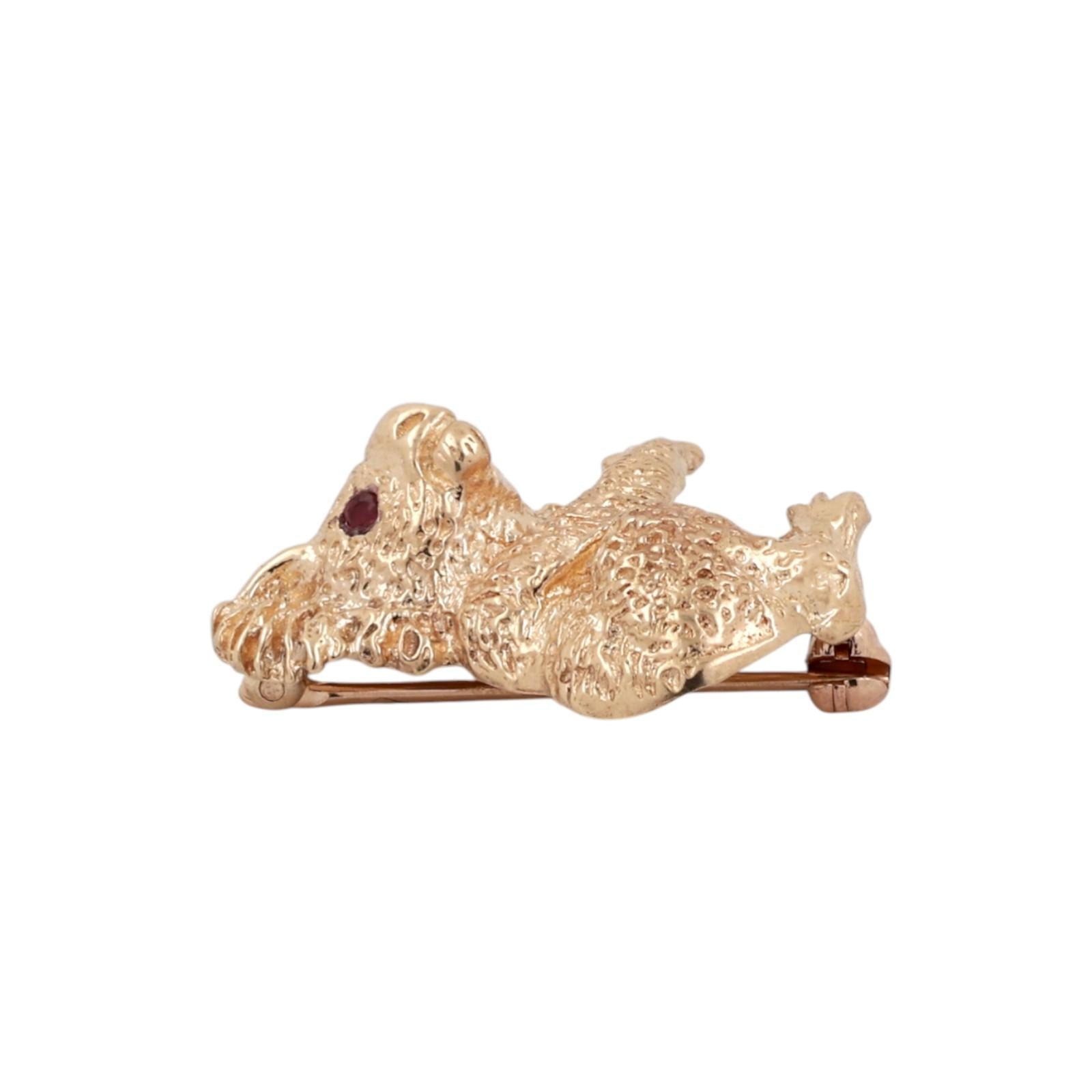 Koala Bear Brooch Pin 14K Yellow Gold 3D 0.06 TW Ruby Eyes Accents 0.95" Estate