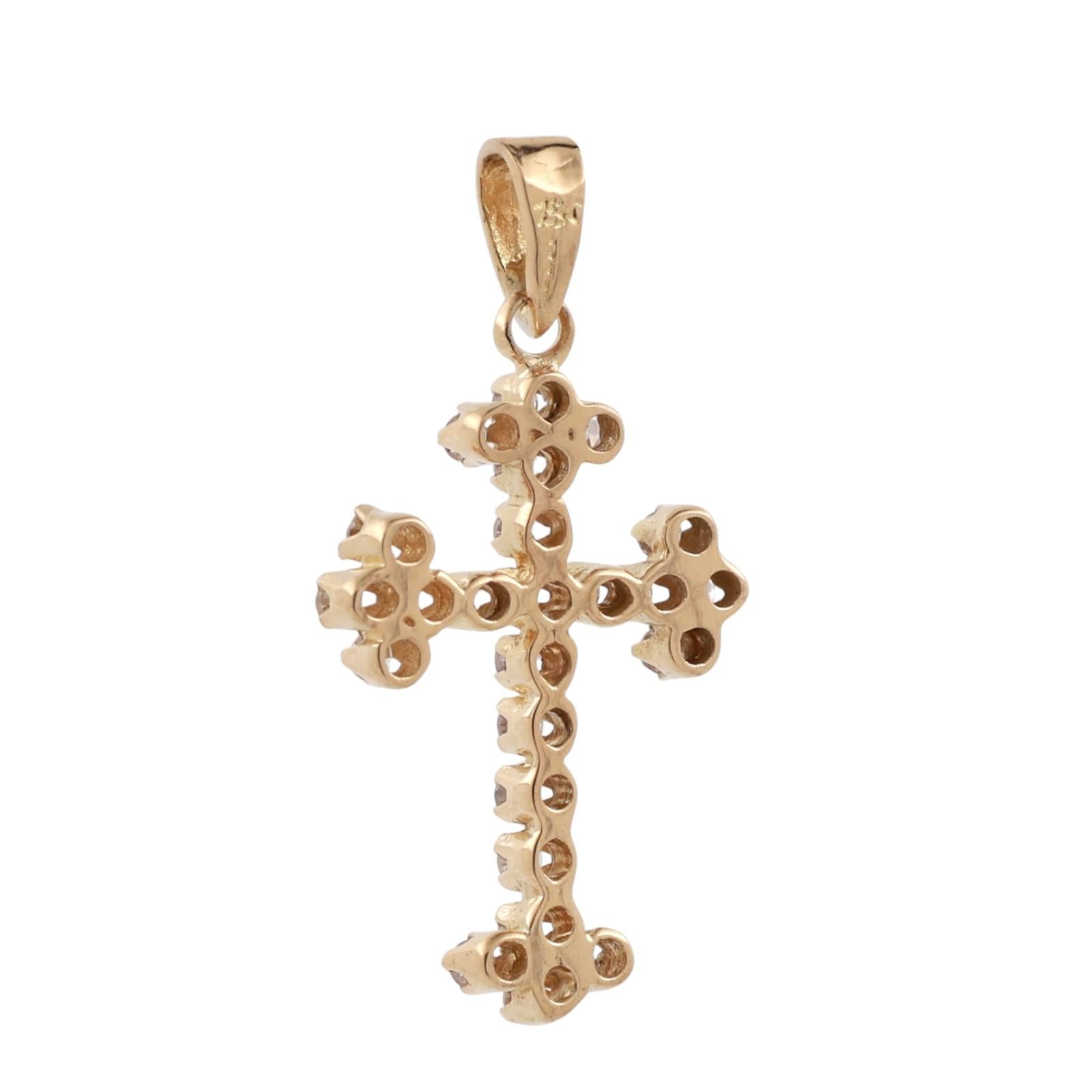 Diamond Cross Pendant Charm 18K Yellow Gold 0.50 TW Diamonds 1.15" Religious