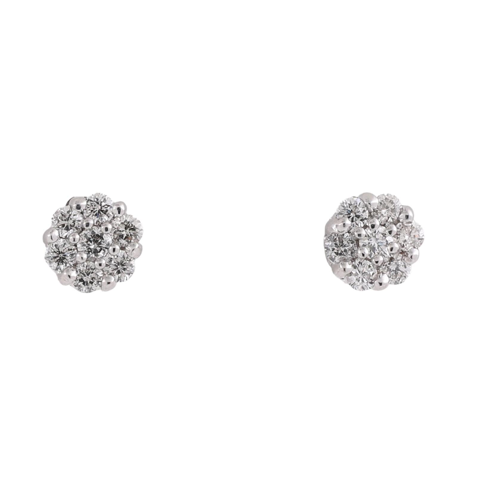 14K White Gold Diamond Cluster Stud Earrings 0.40CTW Round Brilliant Estate