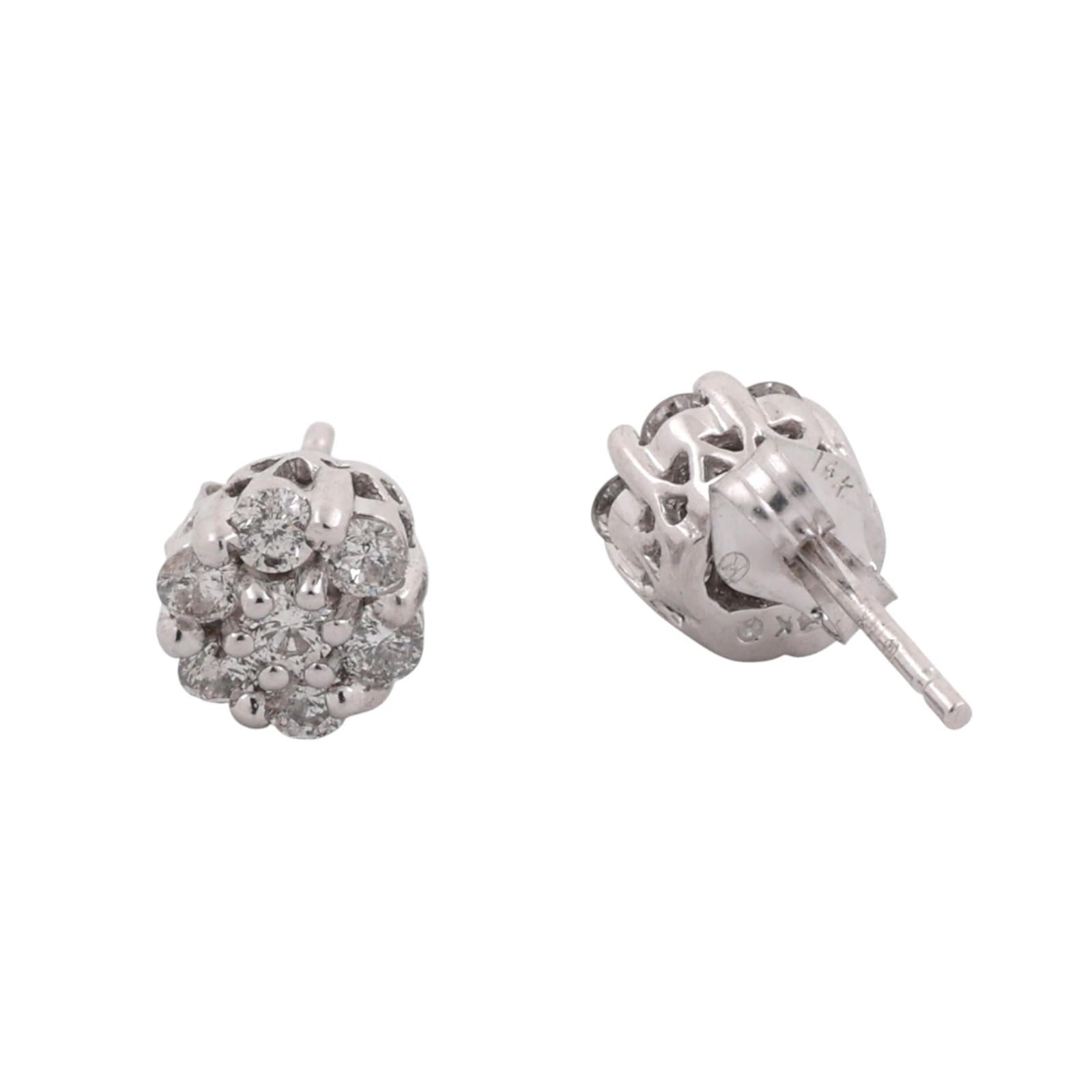 14K White Gold Diamond Cluster Stud Earrings 0.40CTW Round Brilliant Estate