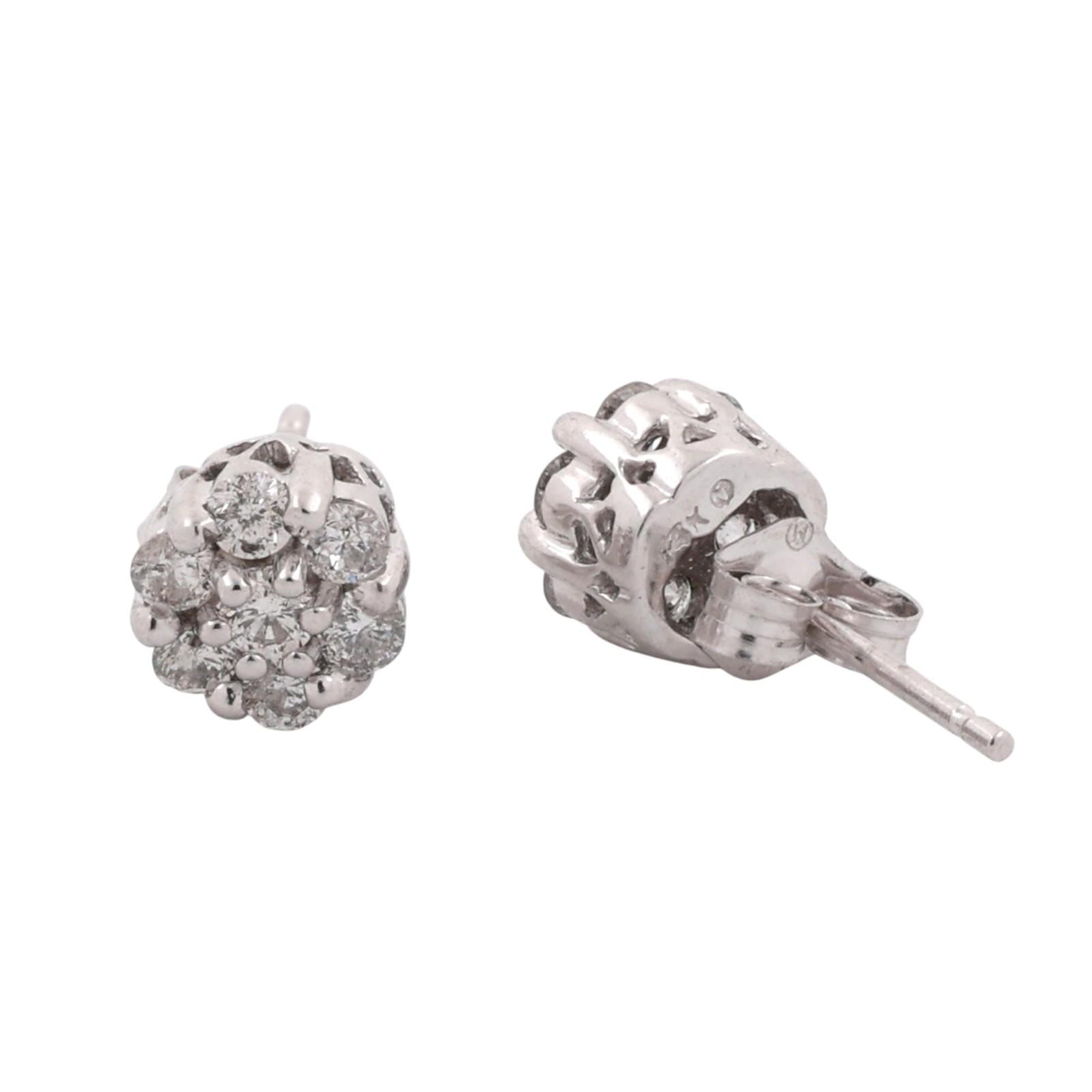 14K White Gold Diamond Cluster Stud Earrings 0.40CTW Round Brilliant Estate