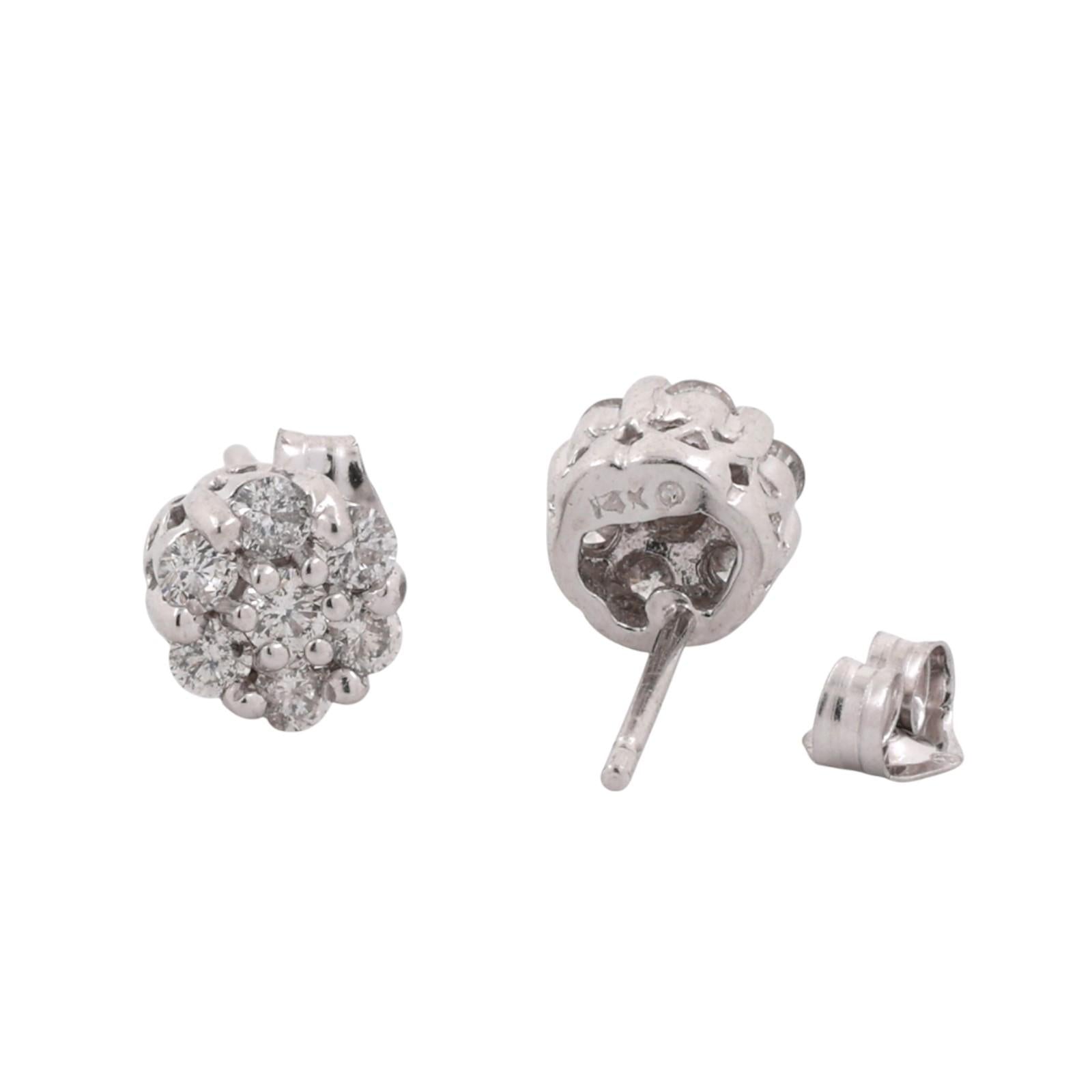 14K White Gold Diamond Cluster Stud Earrings 0.40CTW Round Brilliant Estate