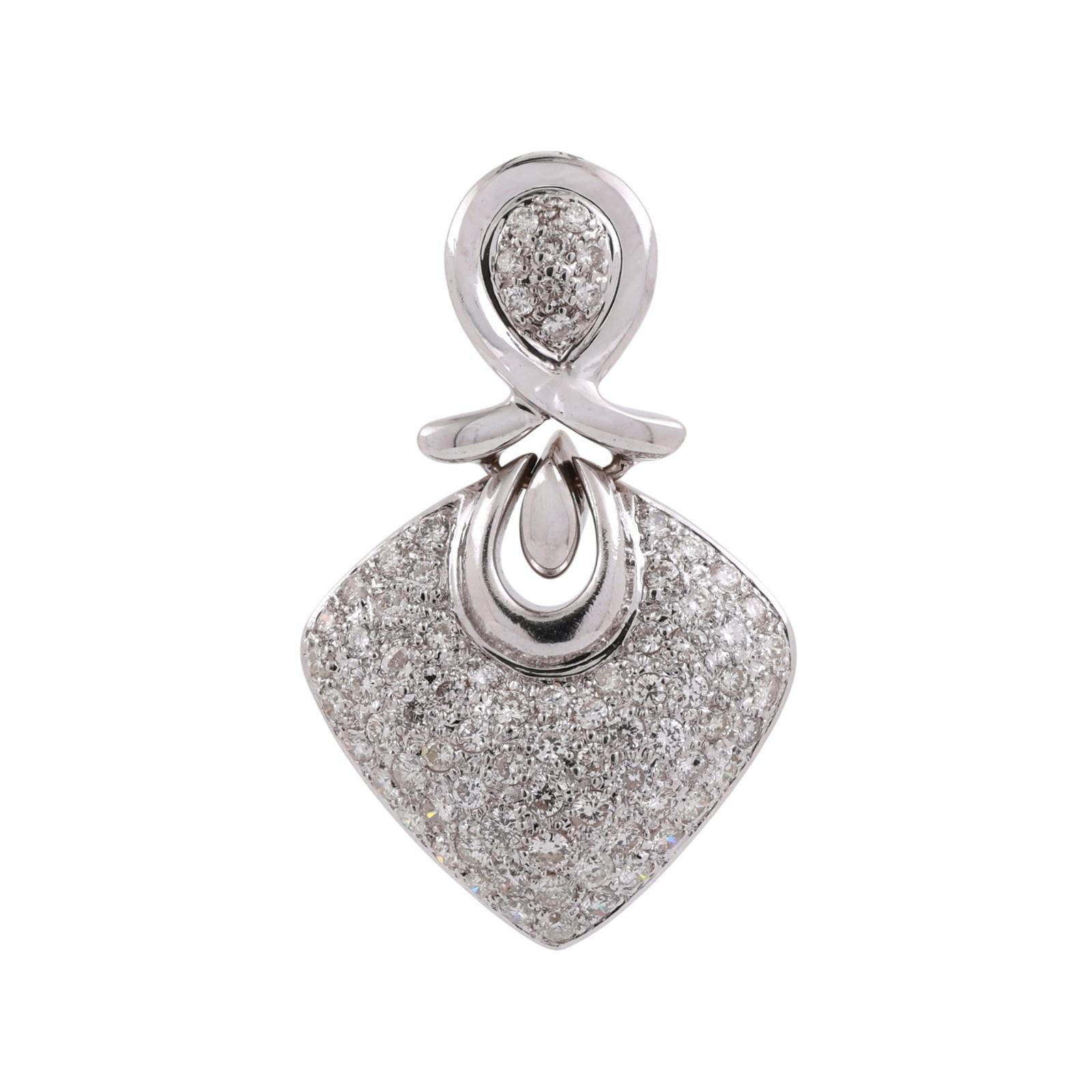 Cluster Diamond Ribbon Heart Pendant 14K White Gold 1.50 TW 1.33" Ladies