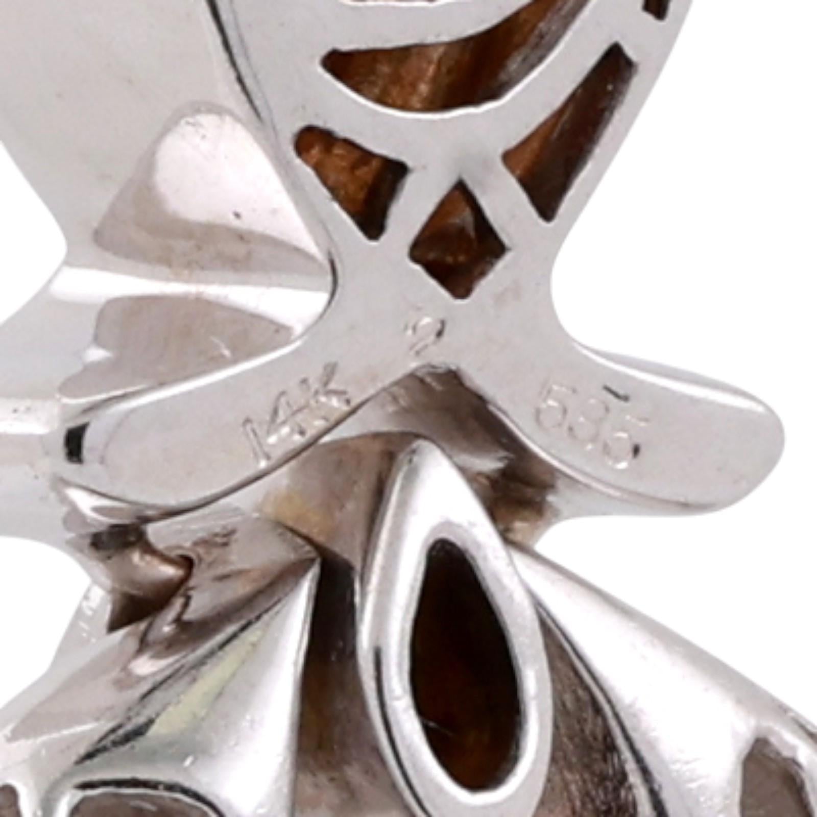 Cluster Diamond Ribbon Heart Pendant 14K White Gold 1.50 TW 1.33" Ladies