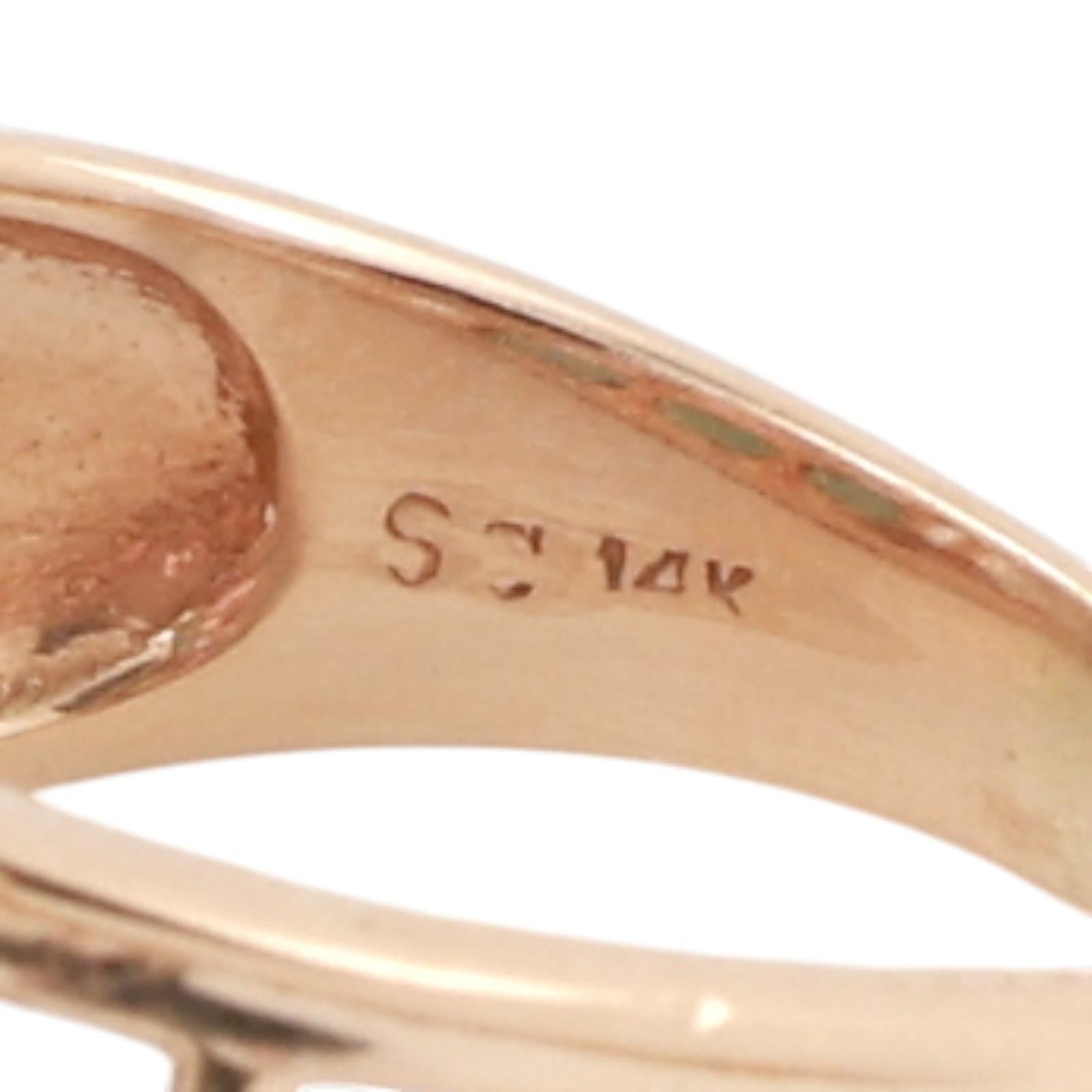 14K Yellow Gold Pink Green Tourmaline Ring Trillion Oval Greek Key Cocktail 7.25