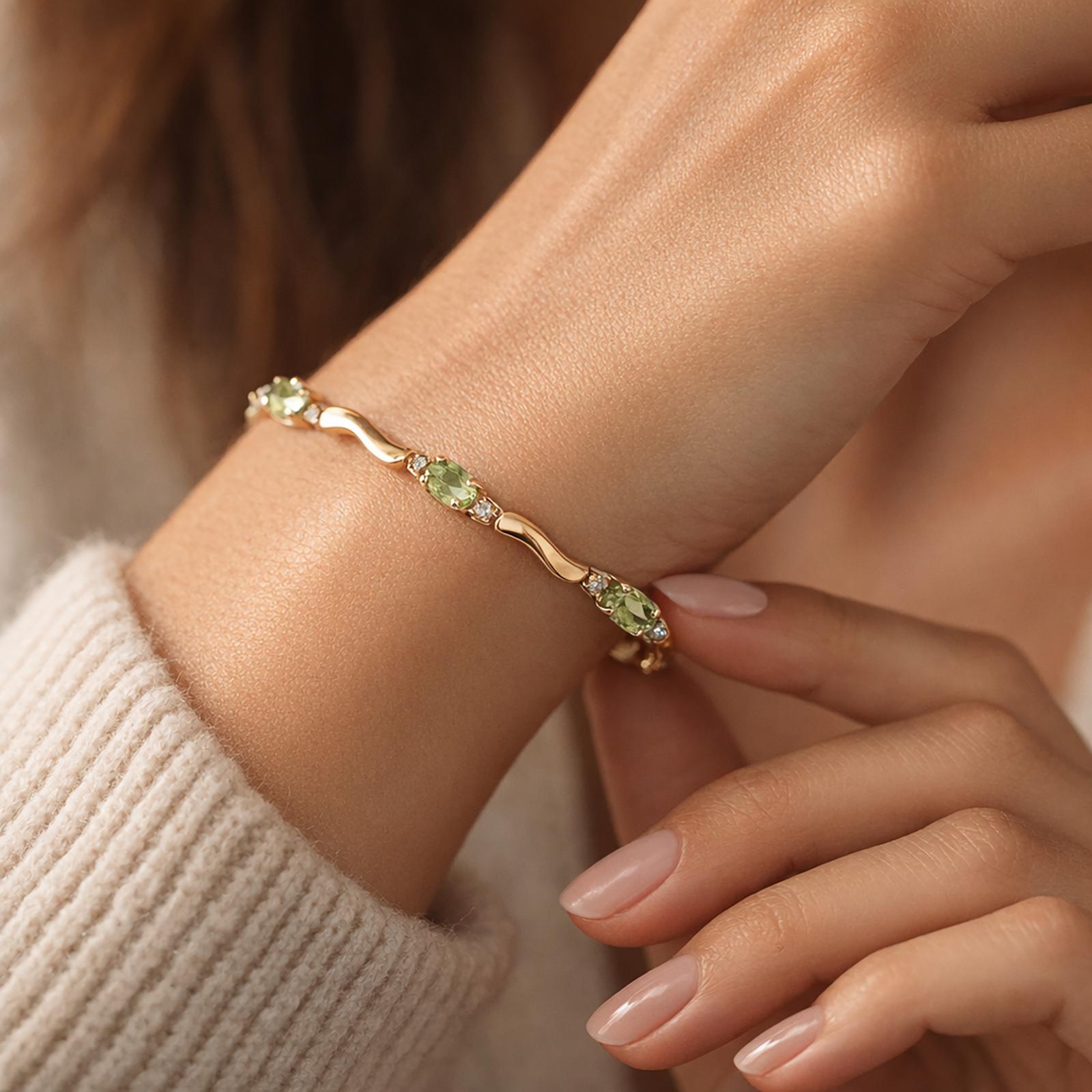 Peridot Diamond Swirl Station Bracelet 10K Two-Tone Gold 2.27 CTW 7.5"