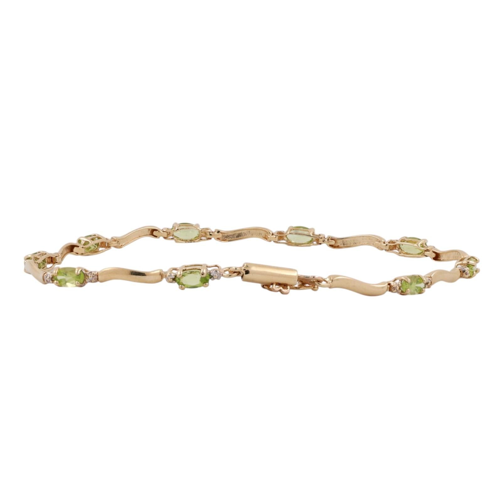 Peridot Diamond Swirl Station Bracelet 10K Two-Tone Gold 2.27 CTW 7.5"