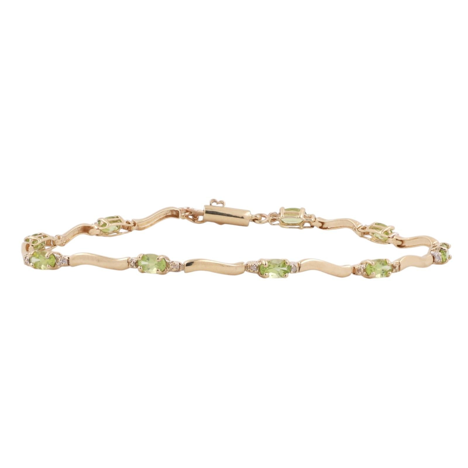 Peridot Diamond Swirl Station Bracelet 10K Two-Tone Gold 2.27 CTW 7.5"