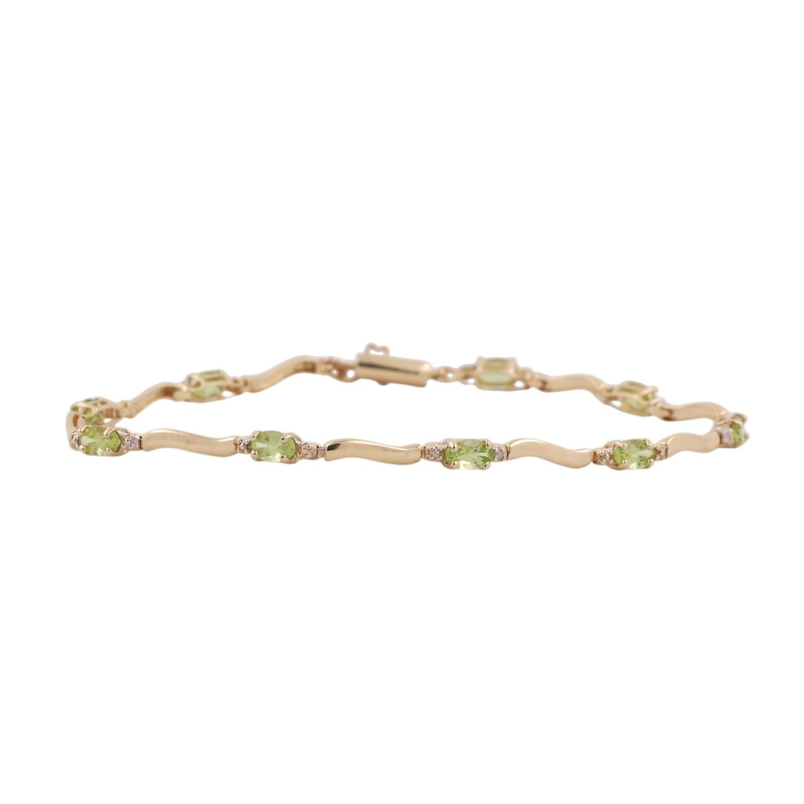 Peridot Diamond Swirl Station Bracelet 10K Two-Tone Gold 2.27 CTW 7.5"