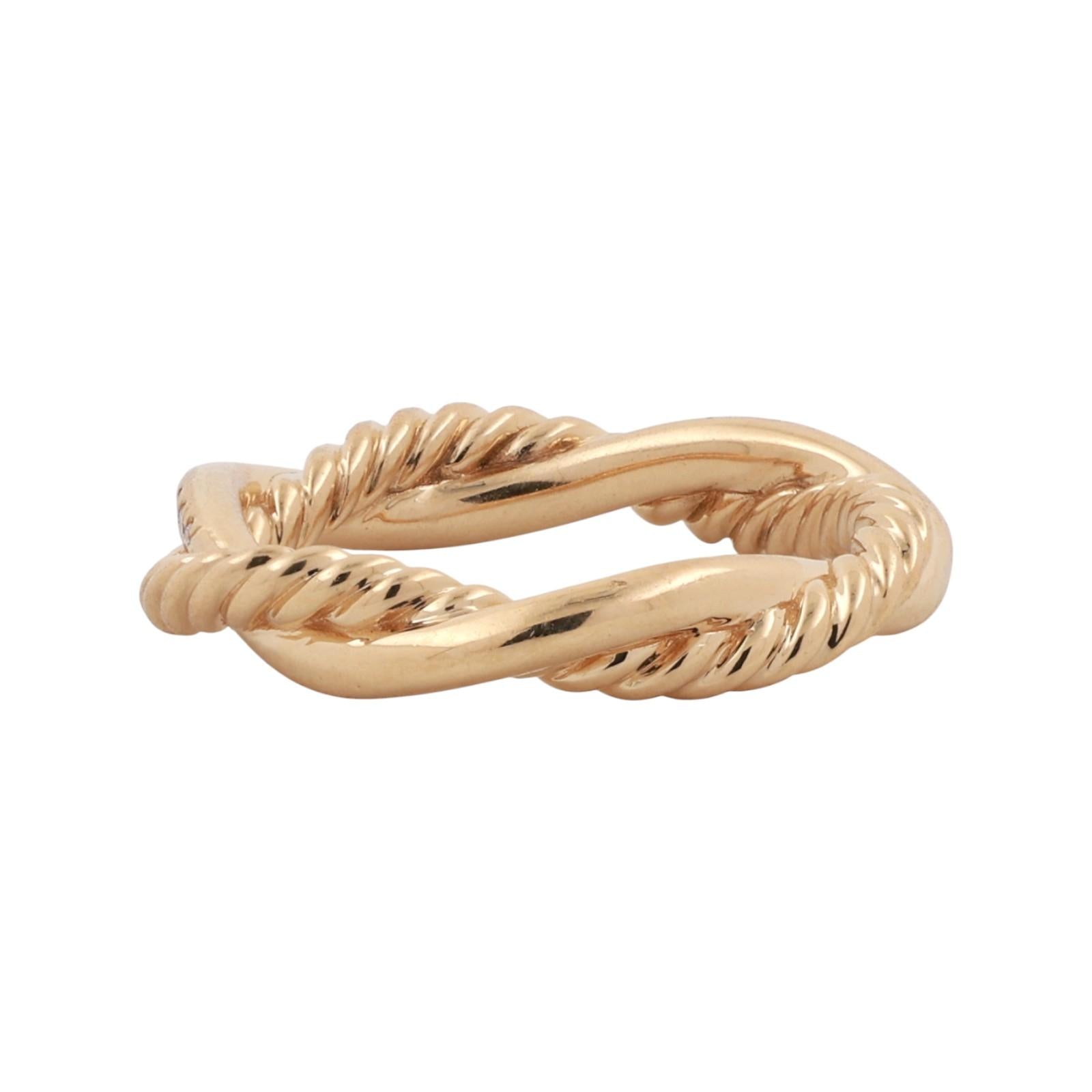 David Yurman 18K Yellow Gold Petite Twisted Infinity Band Ring 0.08 TW Size 4.5