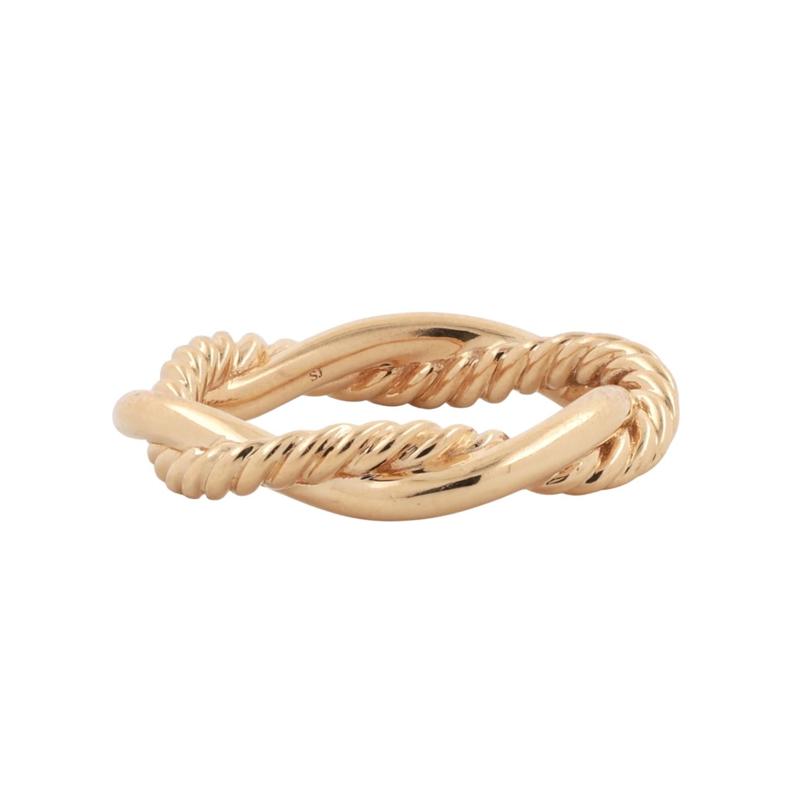 David Yurman 18K Yellow Gold Petite Twisted Infinity Band Ring 0.08 TW Size 4.5