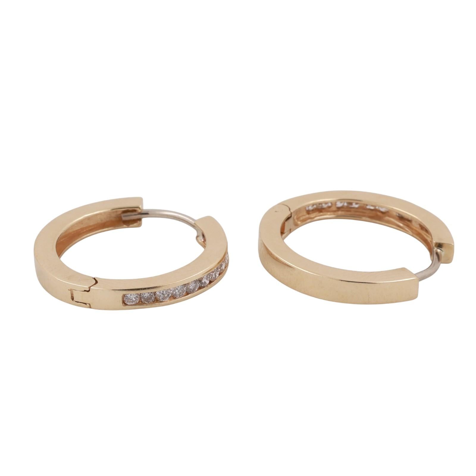 Round Diamond Circle Hoop Earrings Yellow Gold 0.50 TW Channel Set 0.80" Ladies