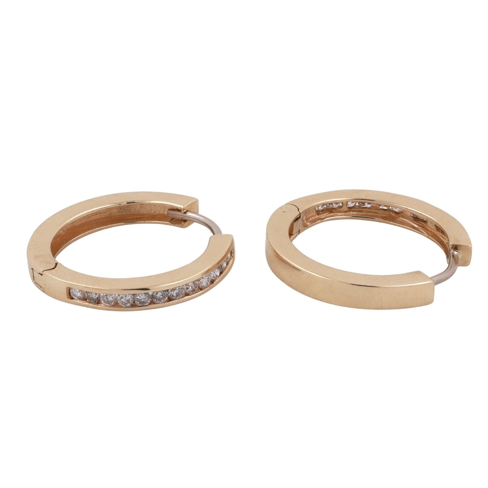 Round Diamond Circle Hoop Earrings Yellow Gold 0.50 TW Channel Set 0.80" Ladies