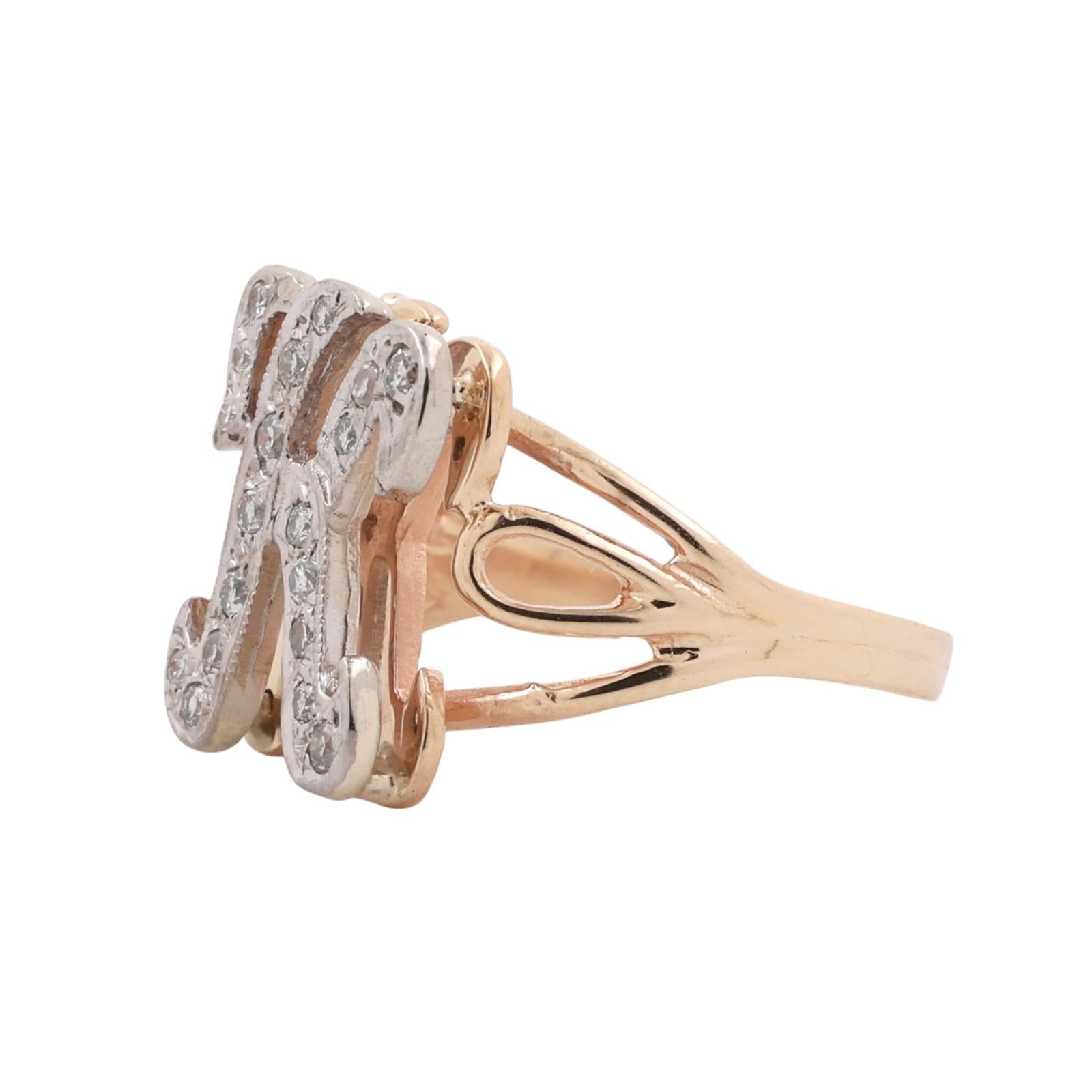Fancy Letter K Diamond Statement Ring 14K Two-Tone Gold 0.25 TW Size 5.5 Estate