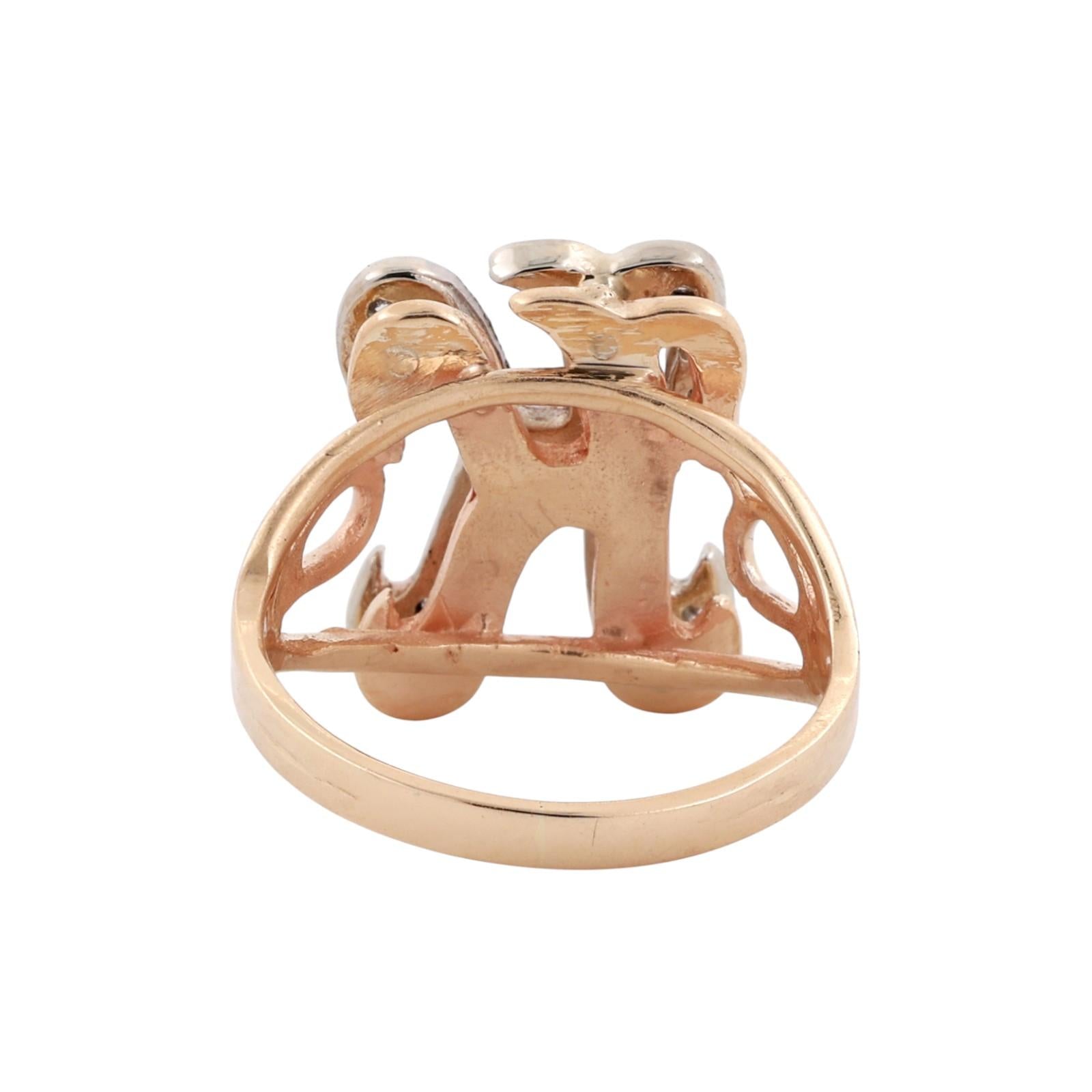 Fancy Letter K Diamond Statement Ring 14K Two-Tone Gold 0.25 TW Size 5.5 Estate