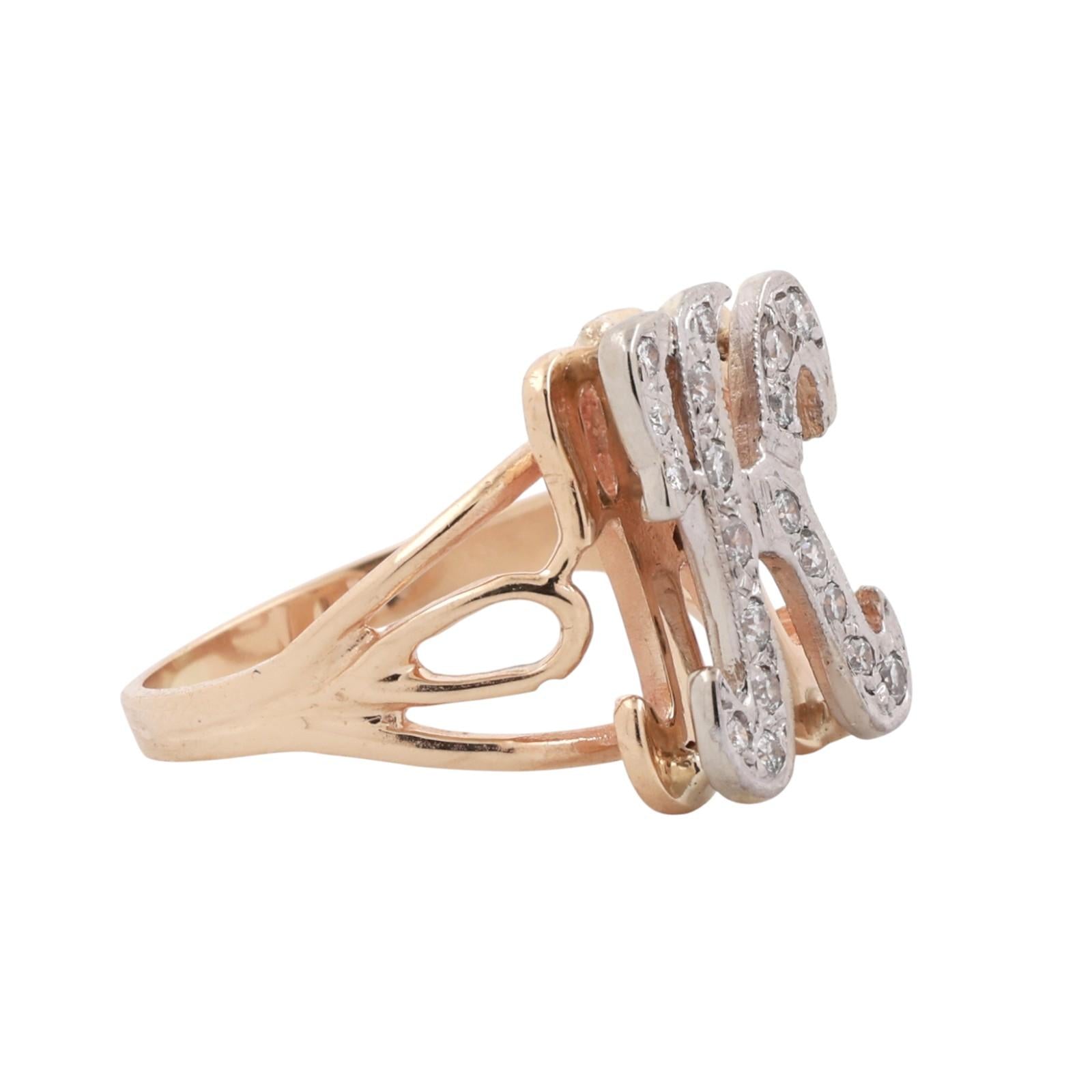 Fancy Letter K Diamond Statement Ring 14K Two-Tone Gold 0.25 TW Size 5.5 Estate