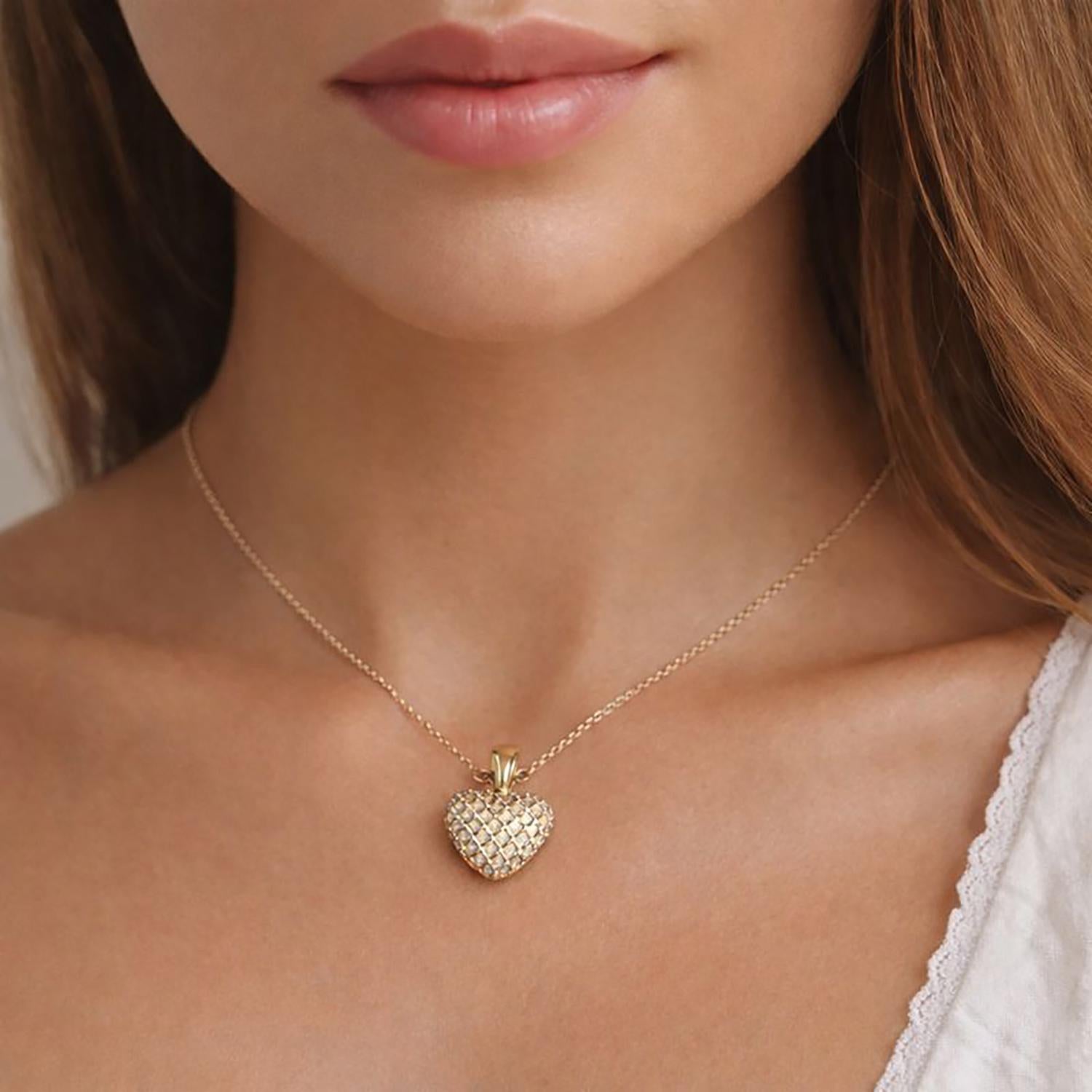 Cluster Diamond Heart Pendant Charm 14K Gold 0.15 TW Diamonds 0.80" Ladies