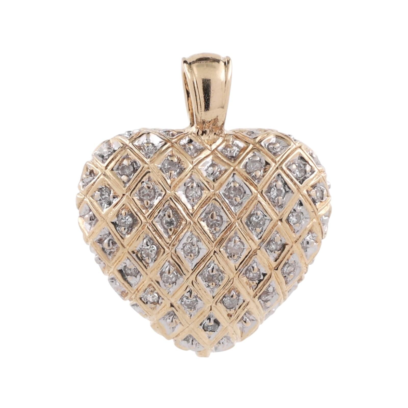 Cluster Diamond Heart Pendant Charm 14K Gold 0.15 TW Diamonds 0.80" Ladies