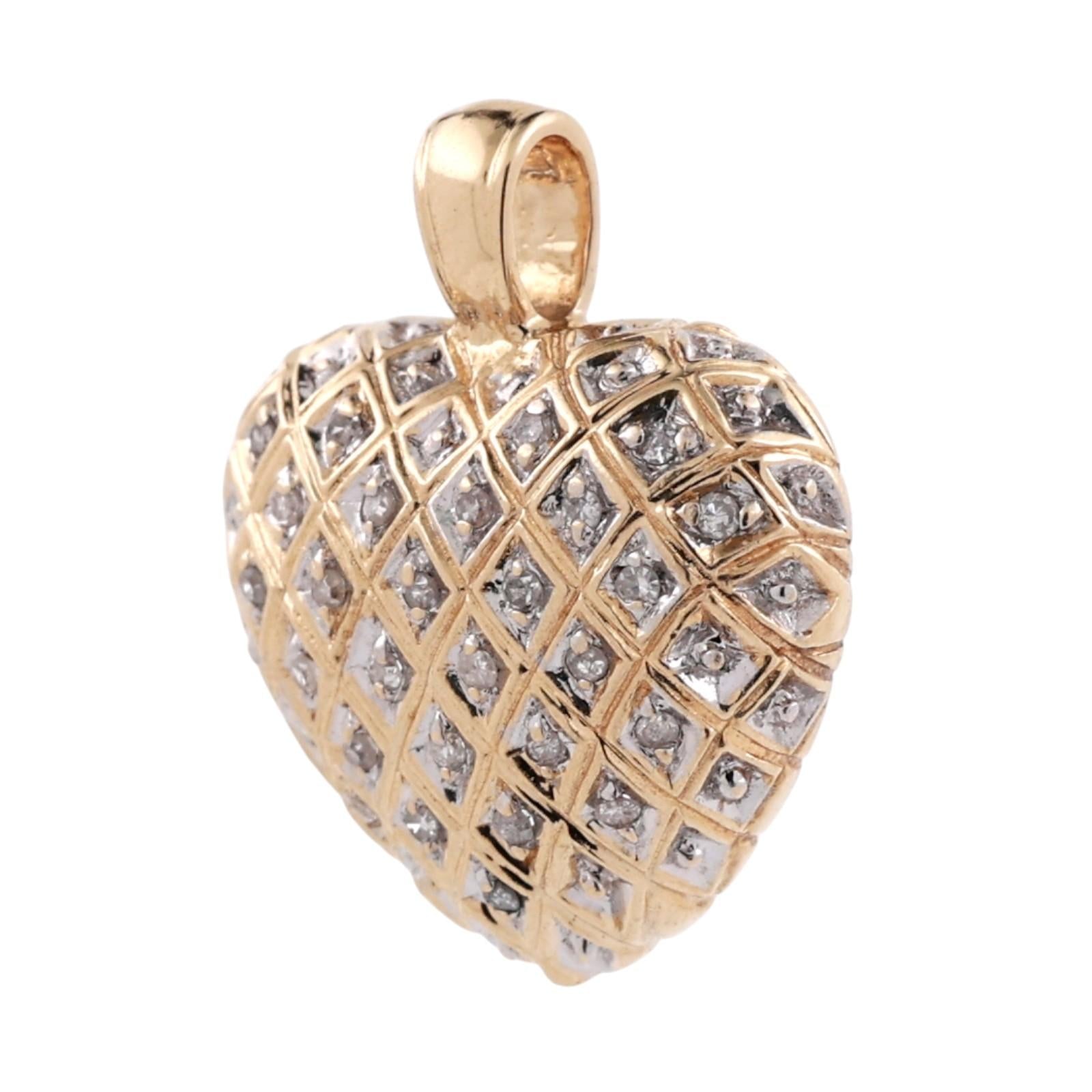 Cluster Diamond Heart Pendant Charm 14K Gold 0.15 TW Diamonds 0.80" Ladies