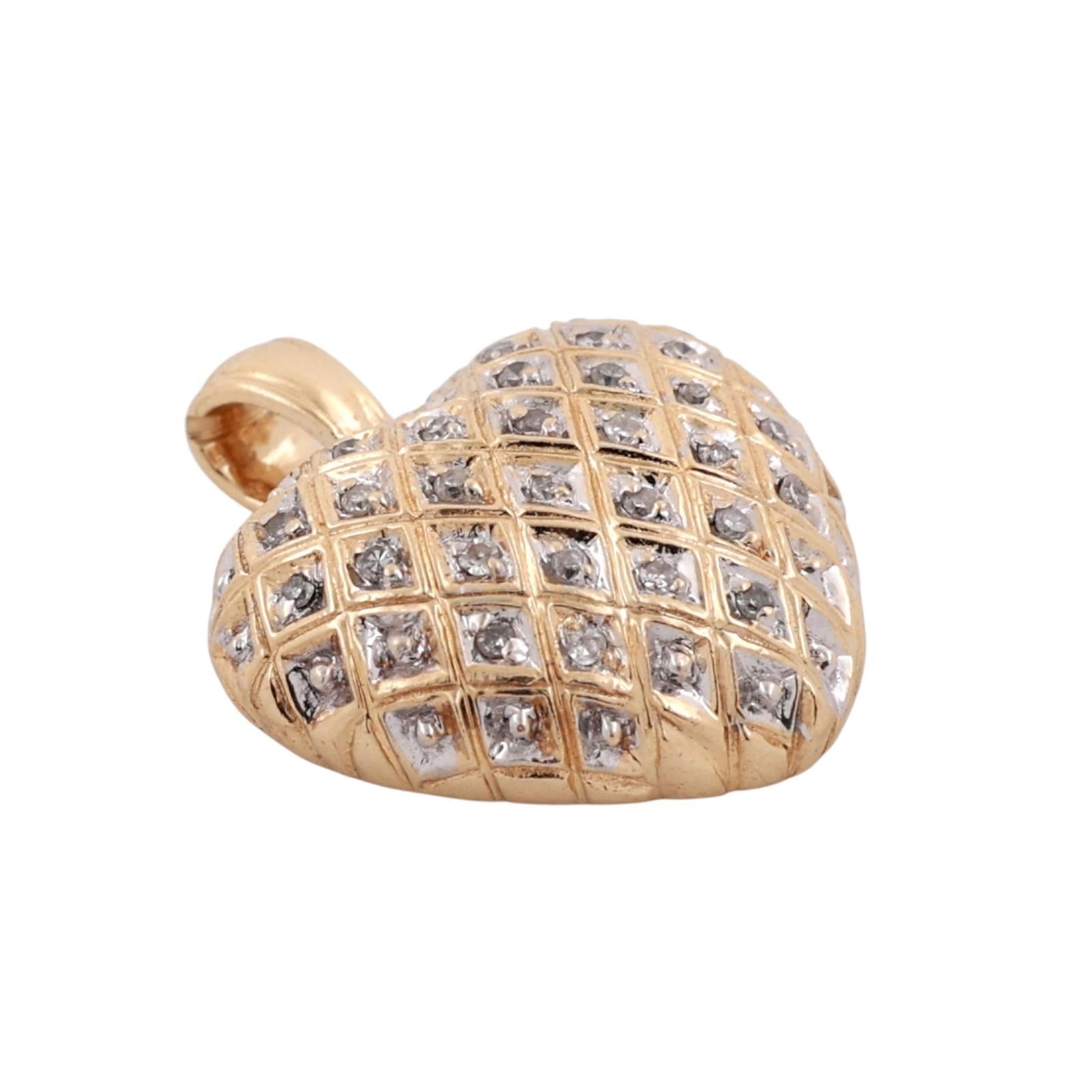 Cluster Diamond Heart Pendant Charm 14K Gold 0.15 TW Diamonds 0.80" Ladies