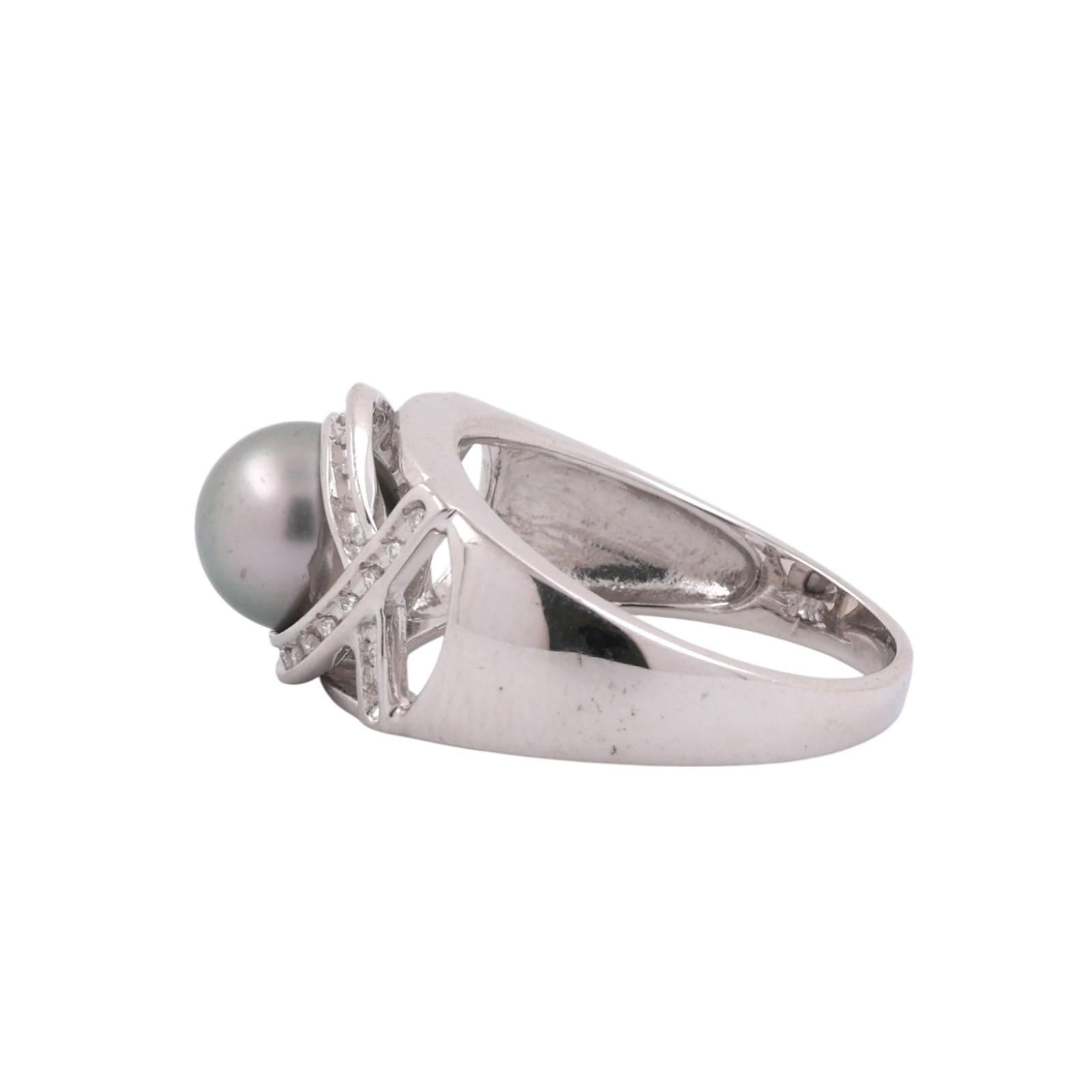 Akoya Pearl Diamond Accent Cocktail Ring 14K White Gold Size 9 Ladies Estate