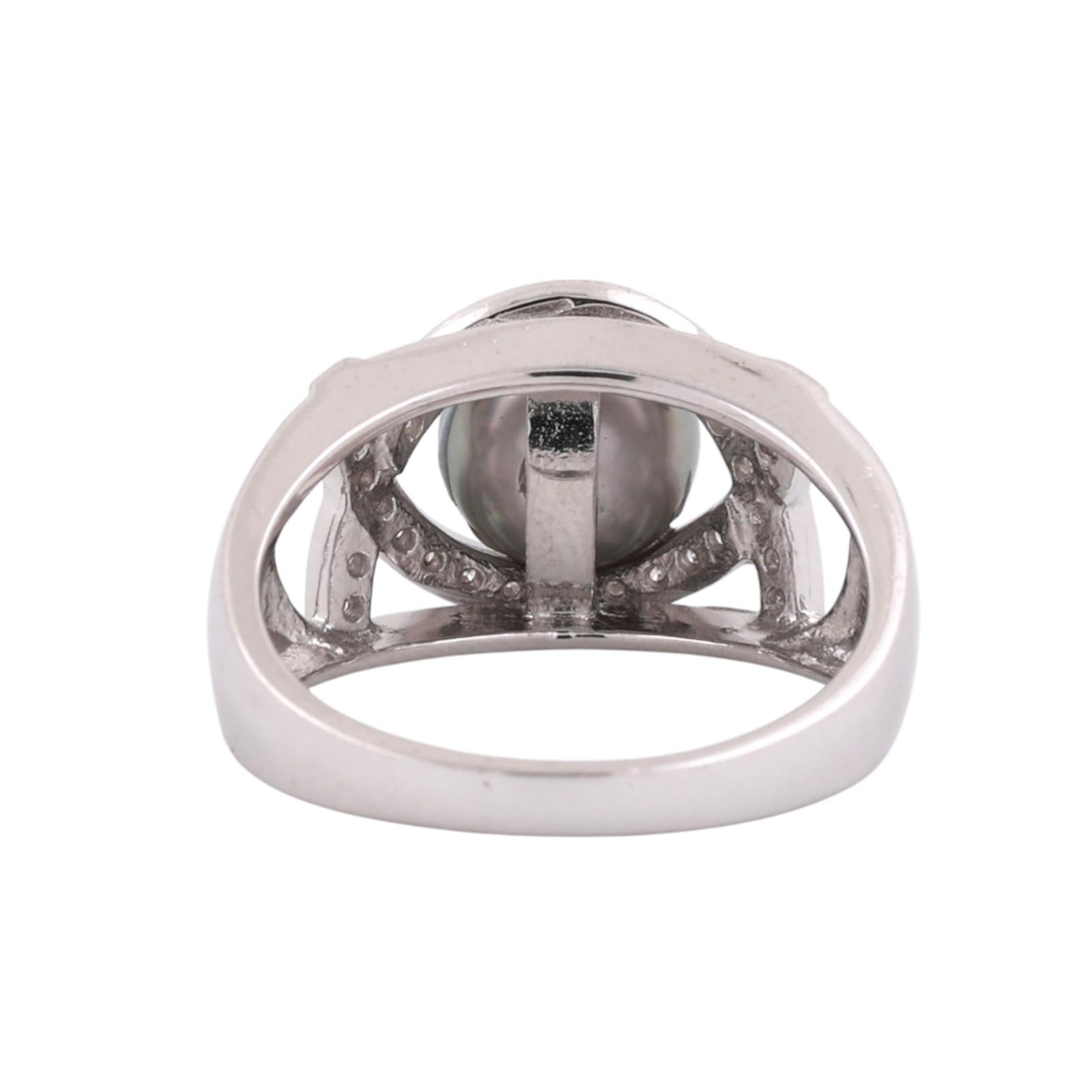 Akoya Pearl Diamond Accent Cocktail Ring 14K White Gold Size 9 Ladies Estate