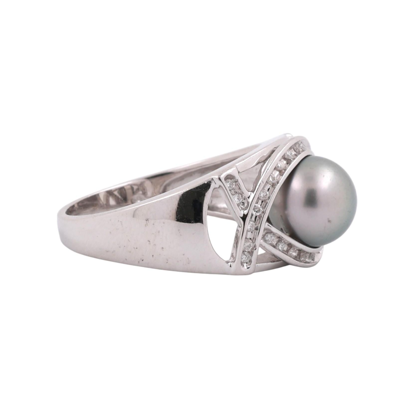 Akoya Pearl Diamond Accent Cocktail Ring 14K White Gold Size 9 Ladies Estate