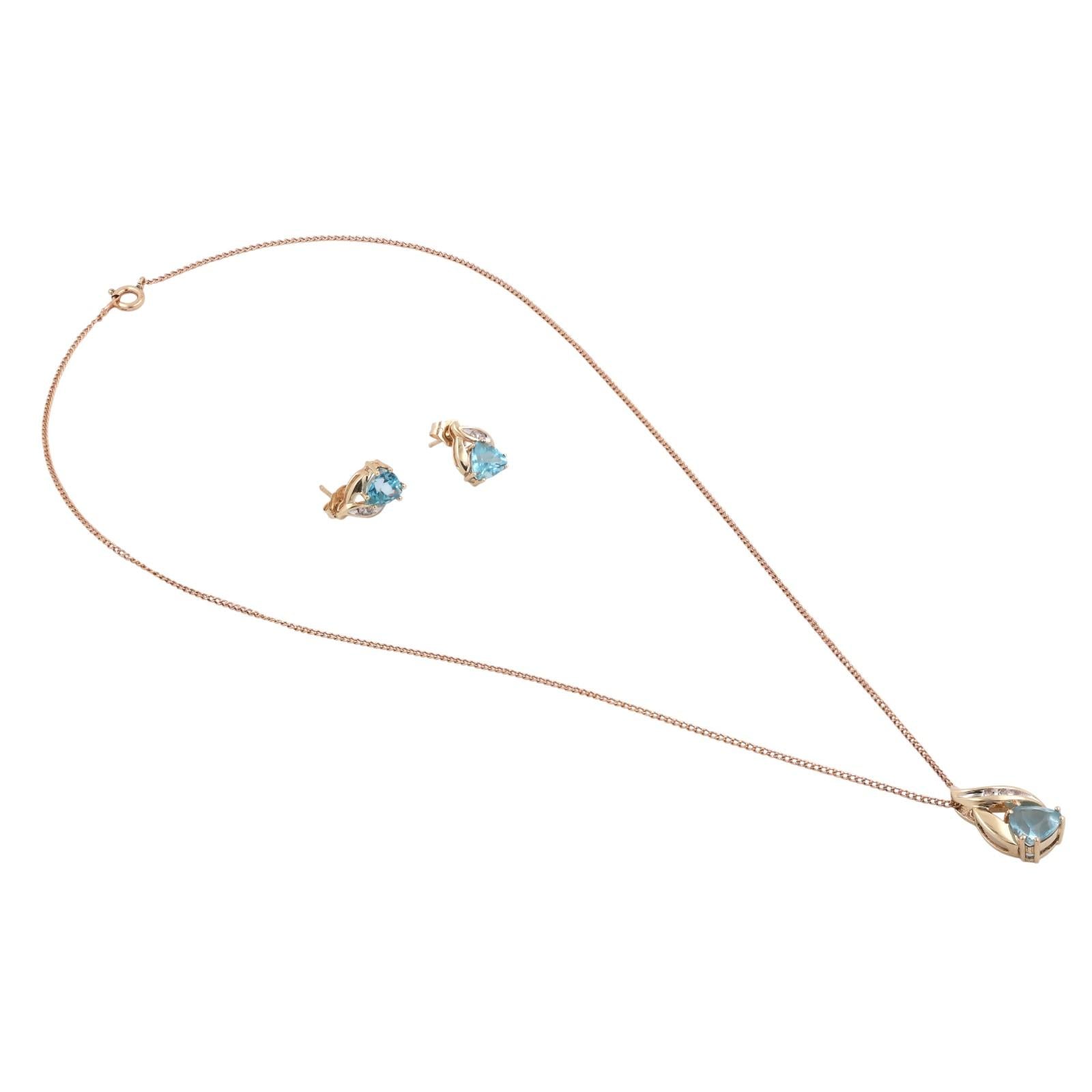 Blue Topaz Diamond Pendant Earring Set 10K Gold 3.65 CTW Ladies Estate