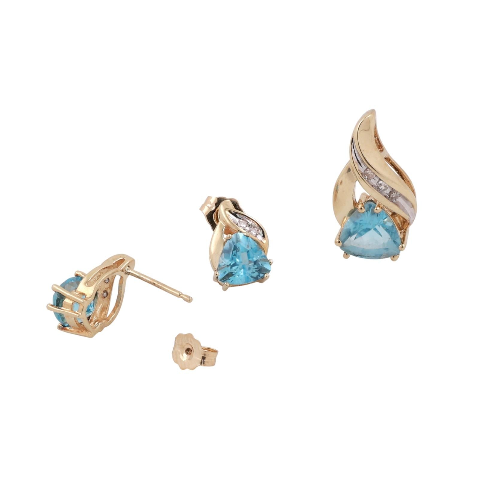 Blue Topaz Diamond Pendant Earring Set 10K Gold 3.65 CTW Ladies Estate