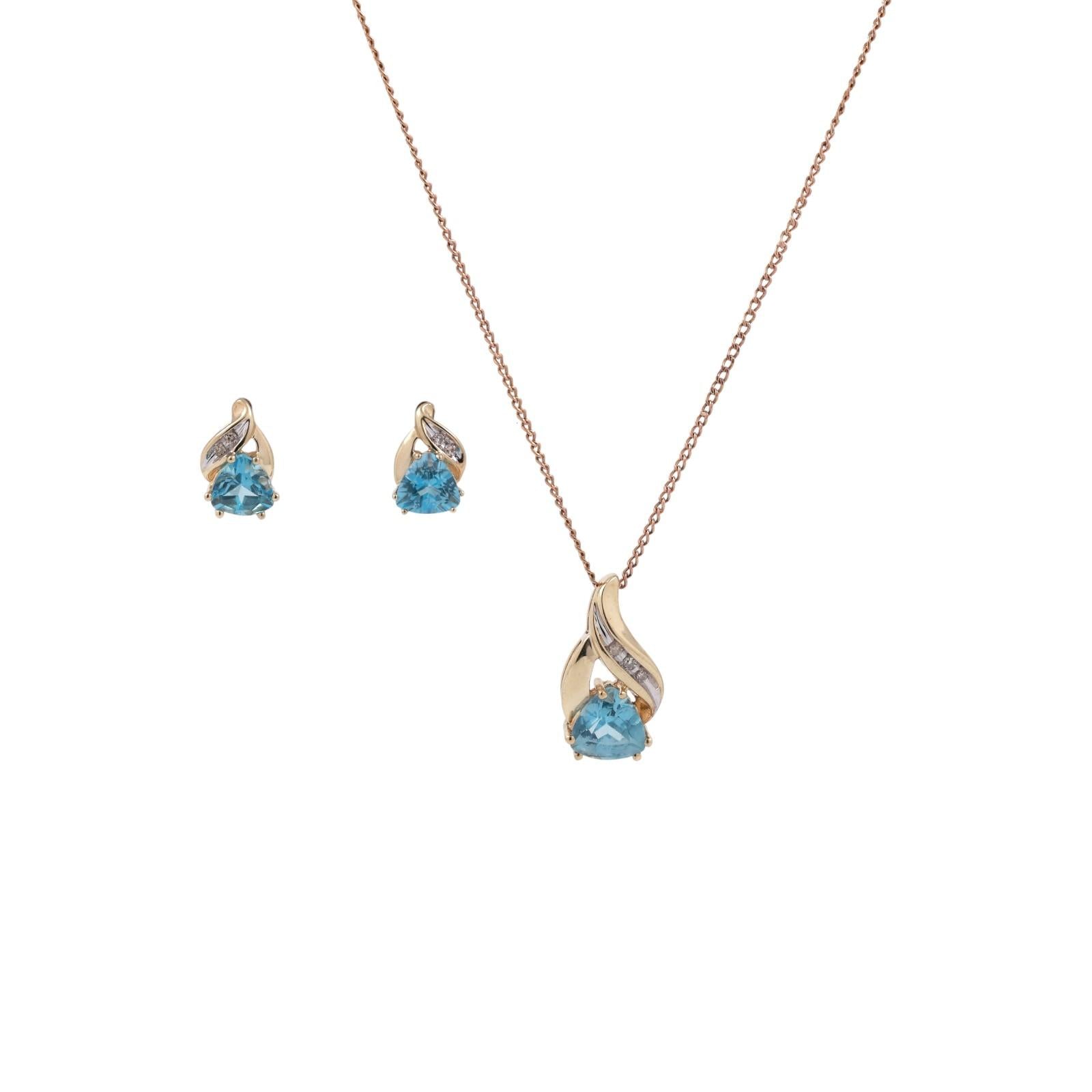 Blue Topaz Diamond Pendant Earring Set 10K Gold 3.65 CTW Ladies Estate