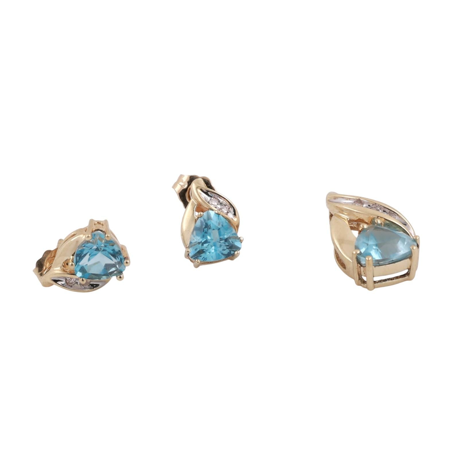 Blue Topaz Diamond Pendant Earring Set 10K Gold 3.65 CTW Ladies Estate