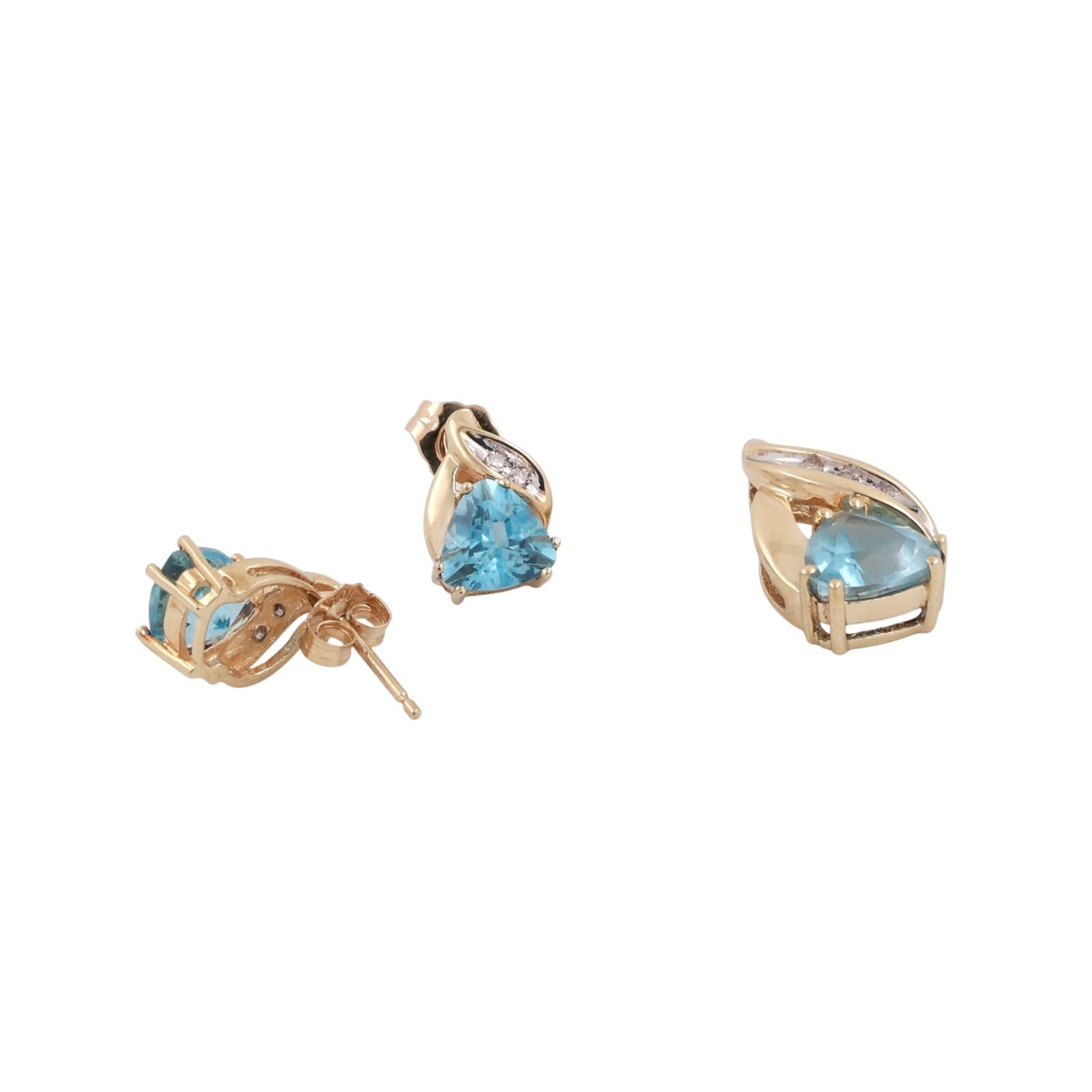 Blue Topaz Diamond Pendant Earring Set 10K Gold 3.65 CTW Ladies Estate