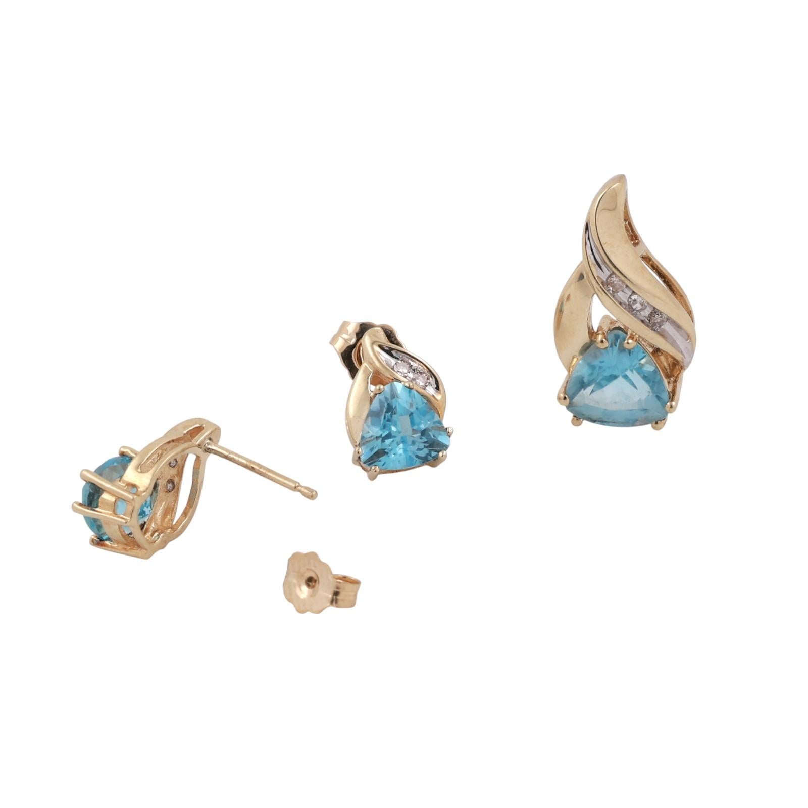 Blue Topaz Diamond Pendant Earring Set 10K Gold 3.65 CTW Ladies Estate