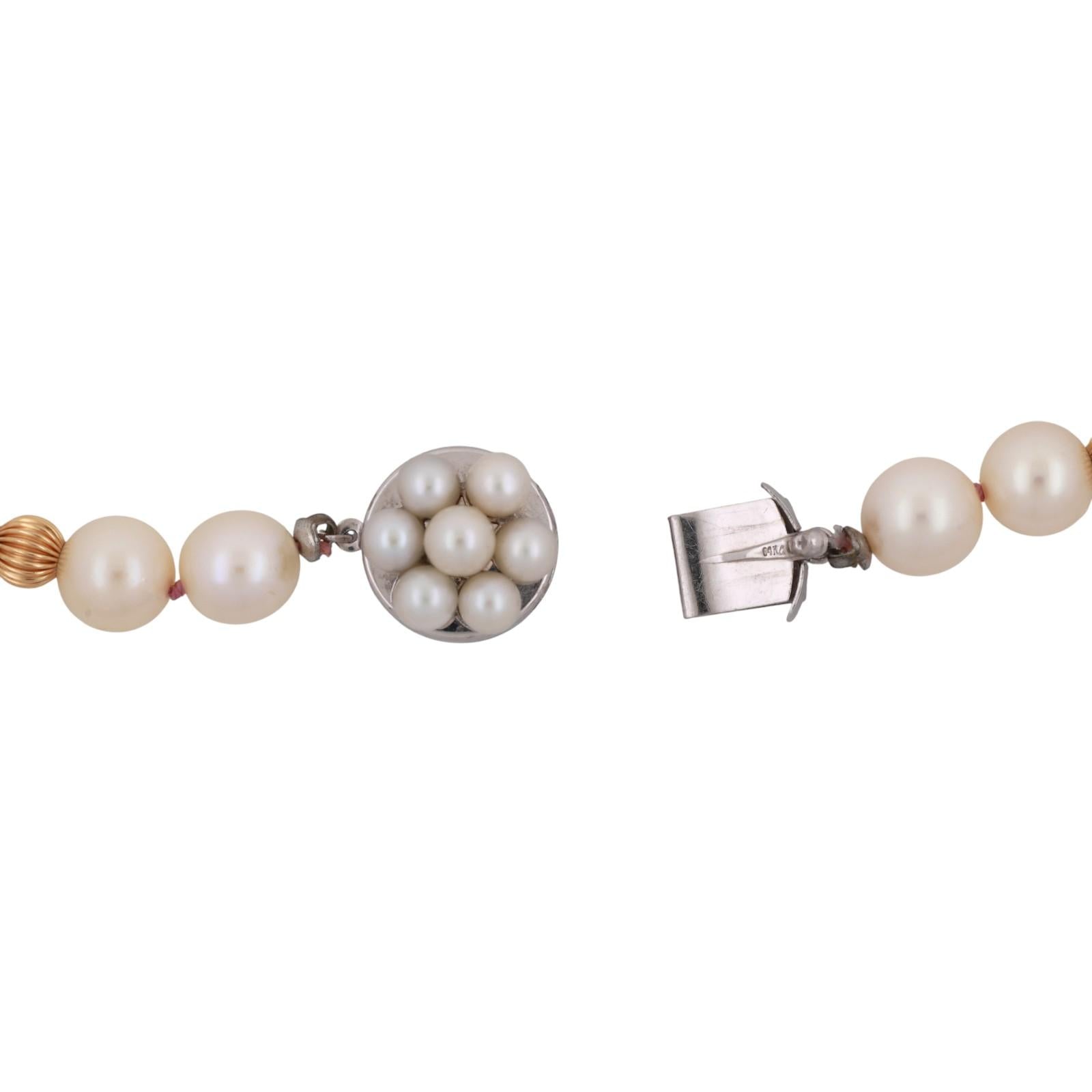 Vintage Cultured Akoya Pearl Two-Tone Gold Beaded Necklace 17.25" Ladies Estate