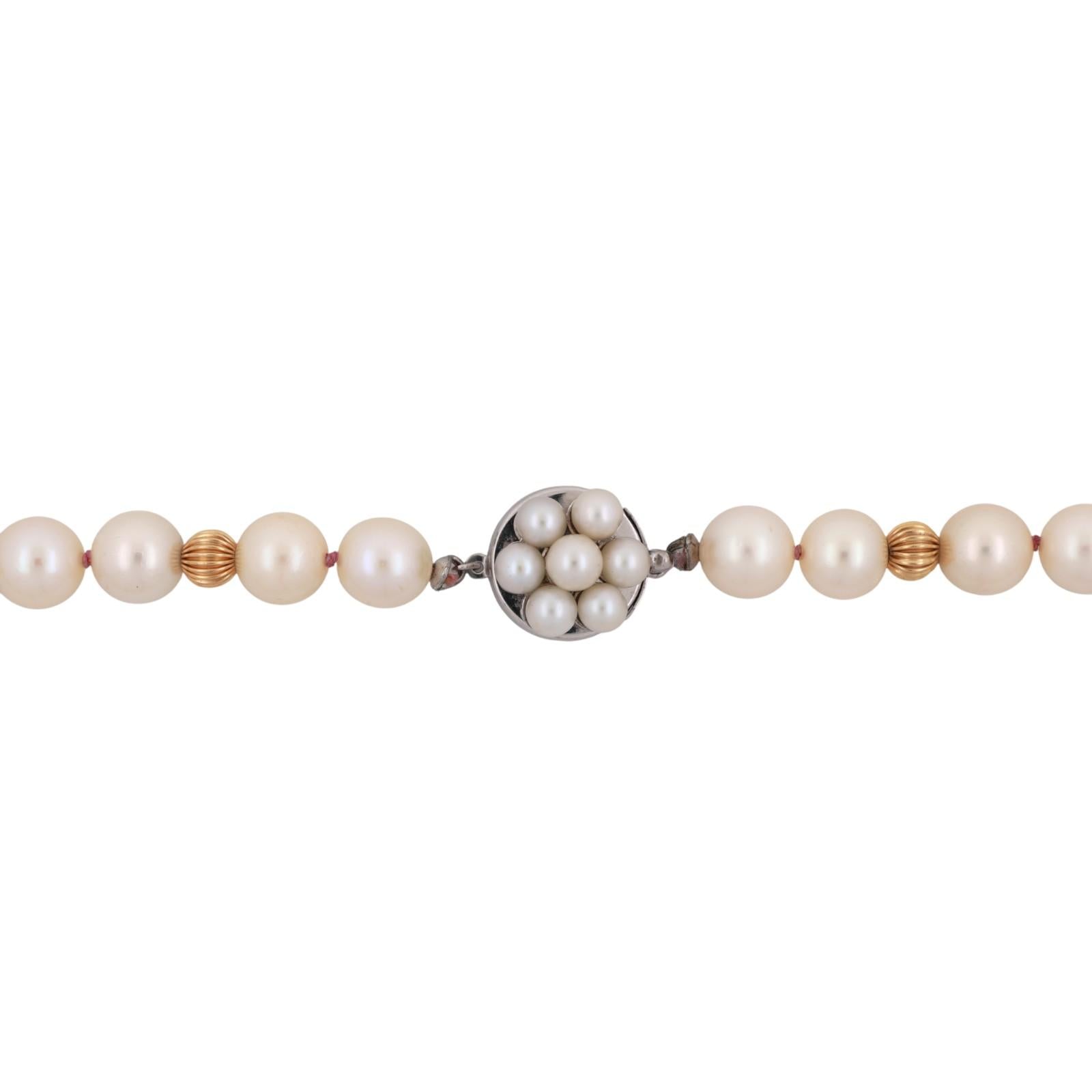 Vintage Cultured Akoya Pearl Two-Tone Gold Beaded Necklace 17.25" Ladies Estate