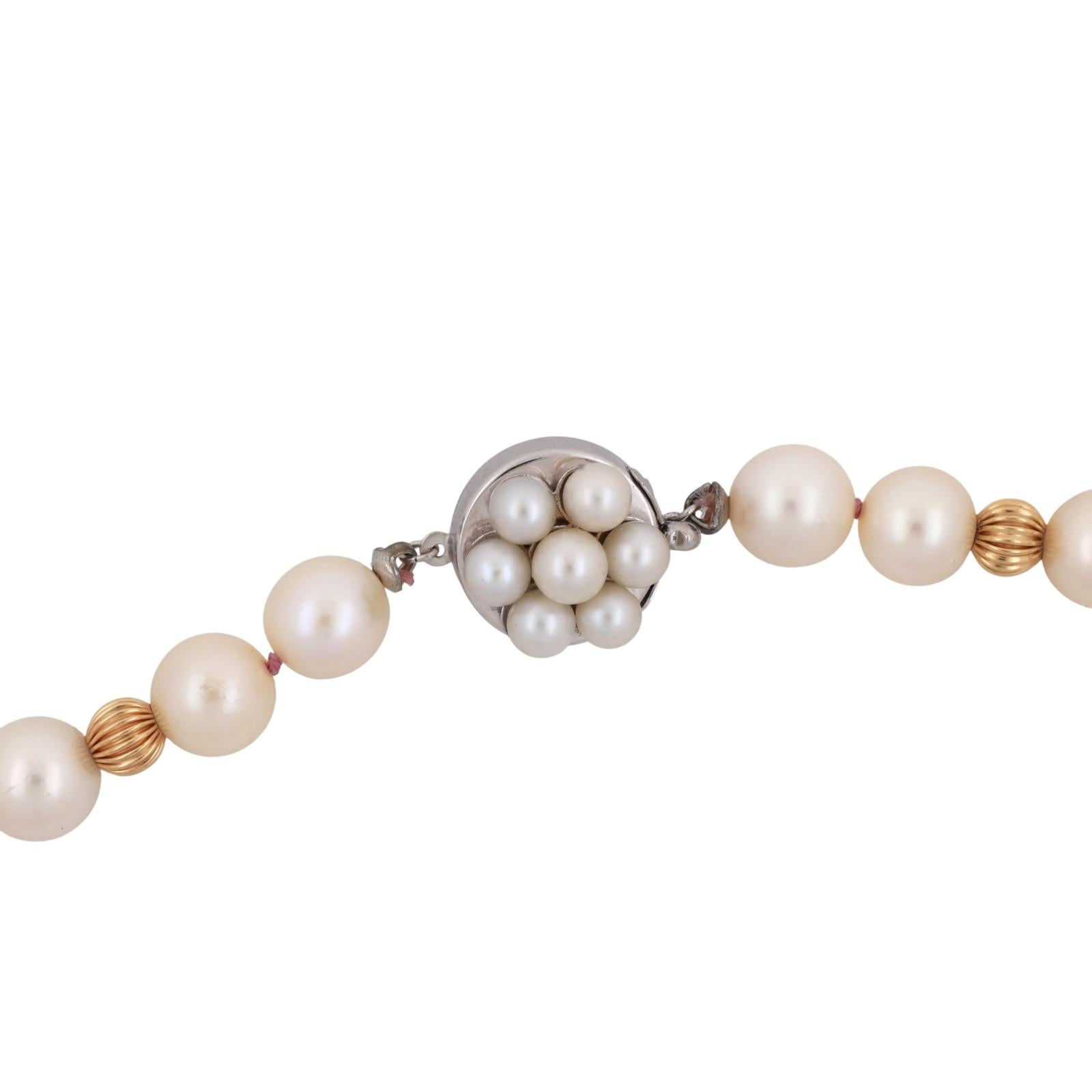 Vintage Cultured Akoya Pearl Two-Tone Gold Beaded Necklace 17.25" Ladies Estate