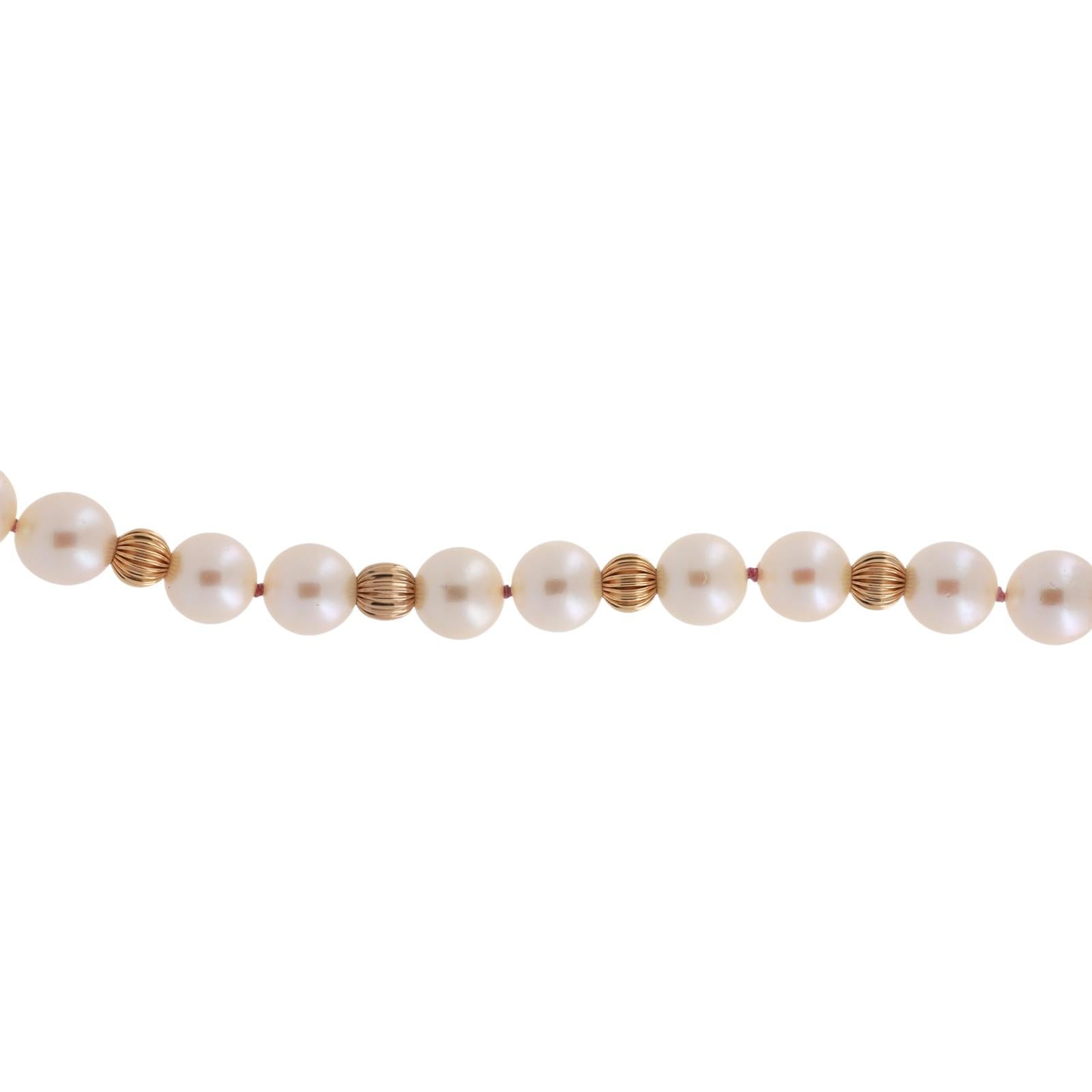 Vintage Cultured Akoya Pearl Two-Tone Gold Beaded Necklace 17.25" Ladies Estate