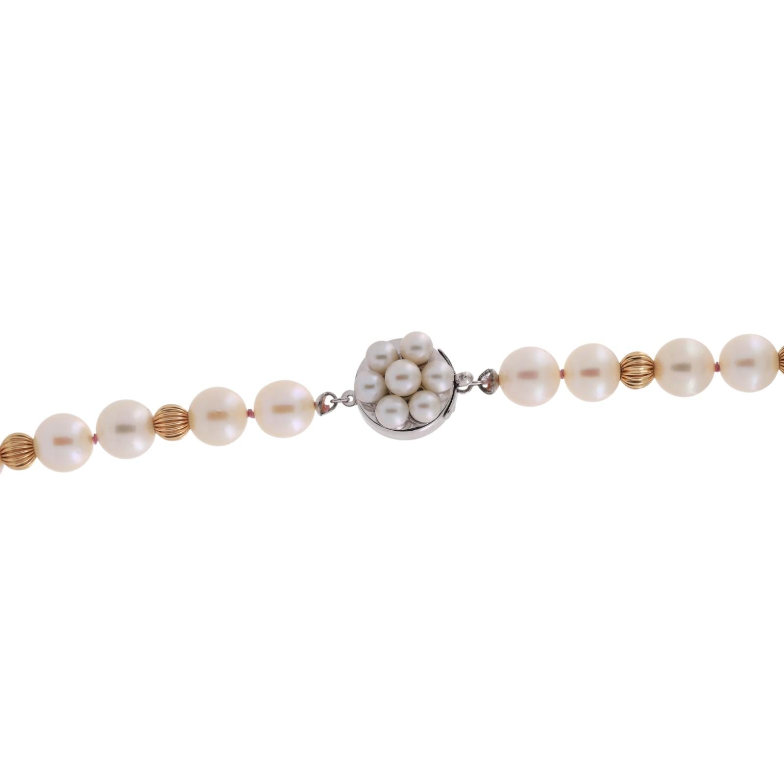 Vintage Cultured Akoya Pearl Two-Tone Gold Beaded Necklace 17.25" Ladies Estate