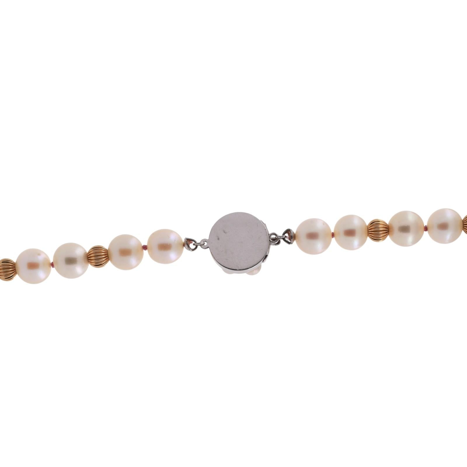 Vintage Cultured Akoya Pearl Two-Tone Gold Beaded Necklace 17.25" Ladies Estate