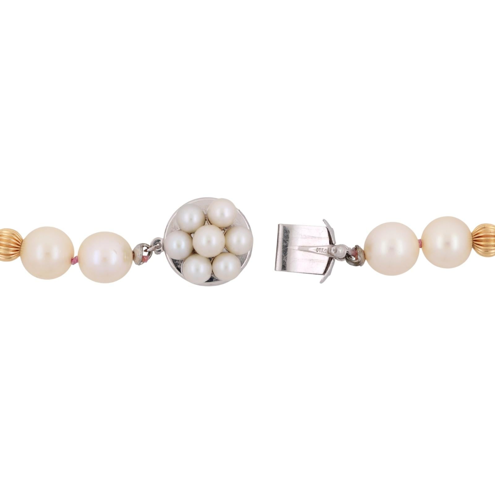 Vintage Cultured Akoya Pearl Two-Tone Gold Beaded Necklace 17.25" Ladies Estate