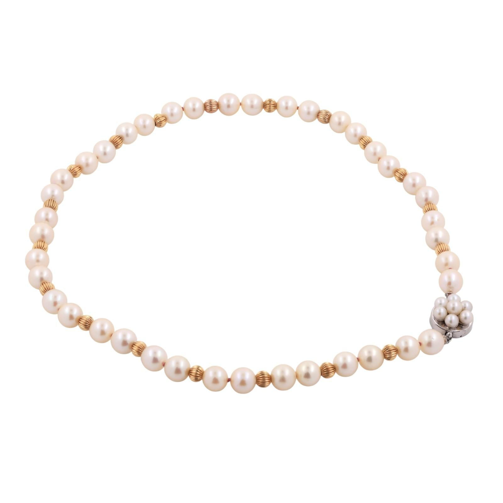 Vintage Cultured Akoya Pearl Two-Tone Gold Beaded Necklace 17.25" Ladies Estate
