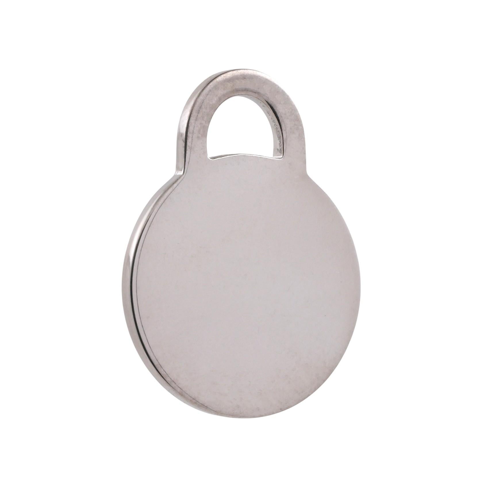 2001 Tiffany & Co. 925 Round Circle Tag Pendant Charm Sterling Silver 1.05”