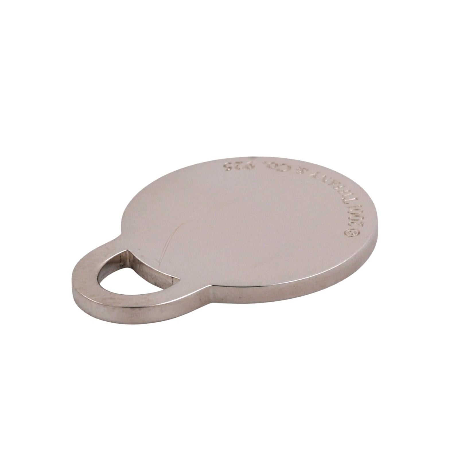 2001 Tiffany & Co. 925 Round Circle Tag Pendant Charm Sterling Silver 1.05”