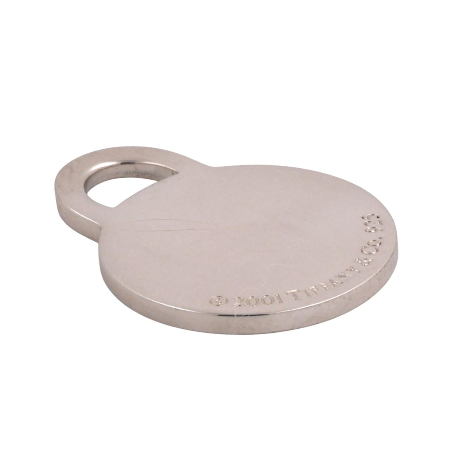 2001 Tiffany & Co. 925 Round Circle Tag Pendant Charm Sterling Silver 1.05”