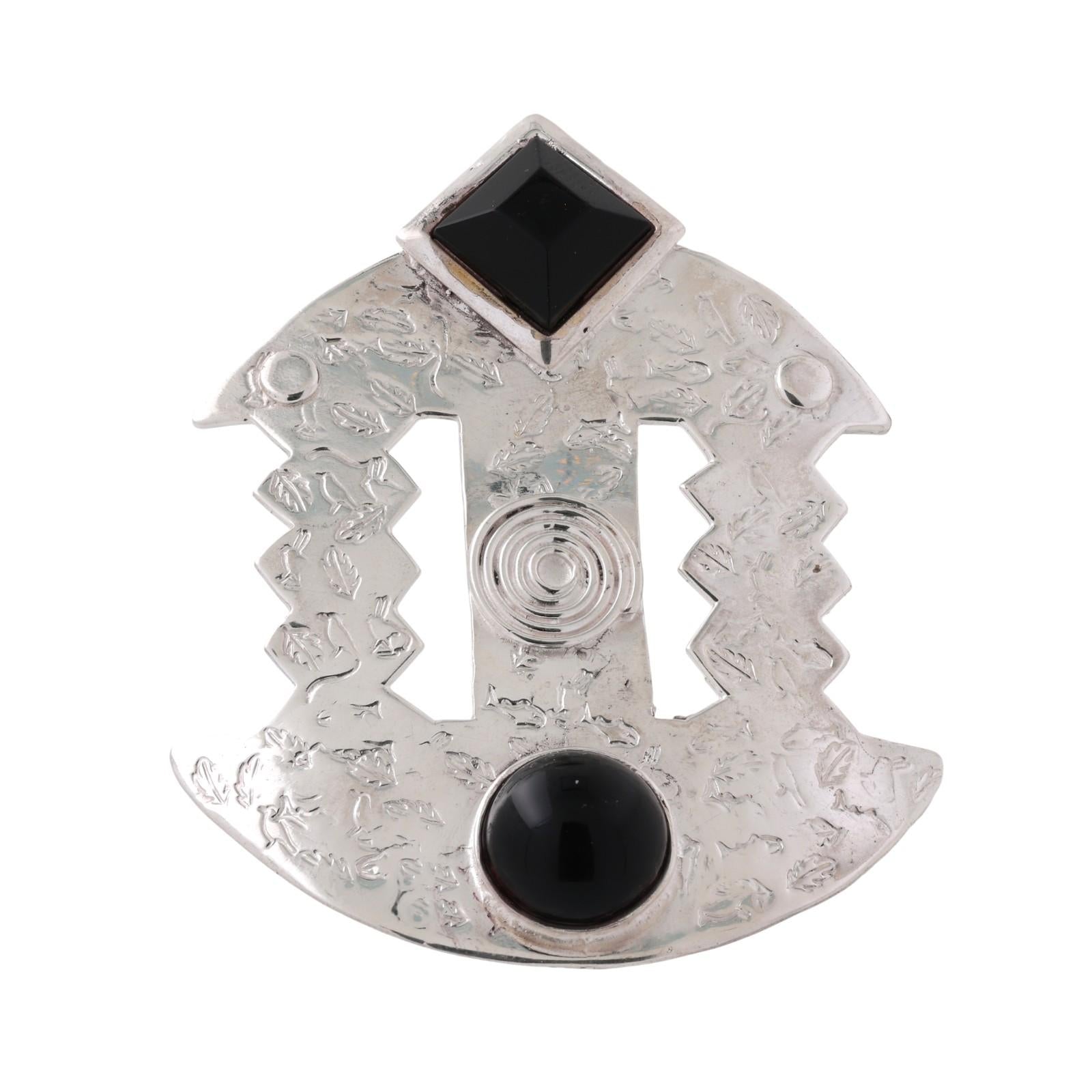 Vintage Deborah Roberts Sterling Silver Modernist Black Onyx Pendant 2.75"