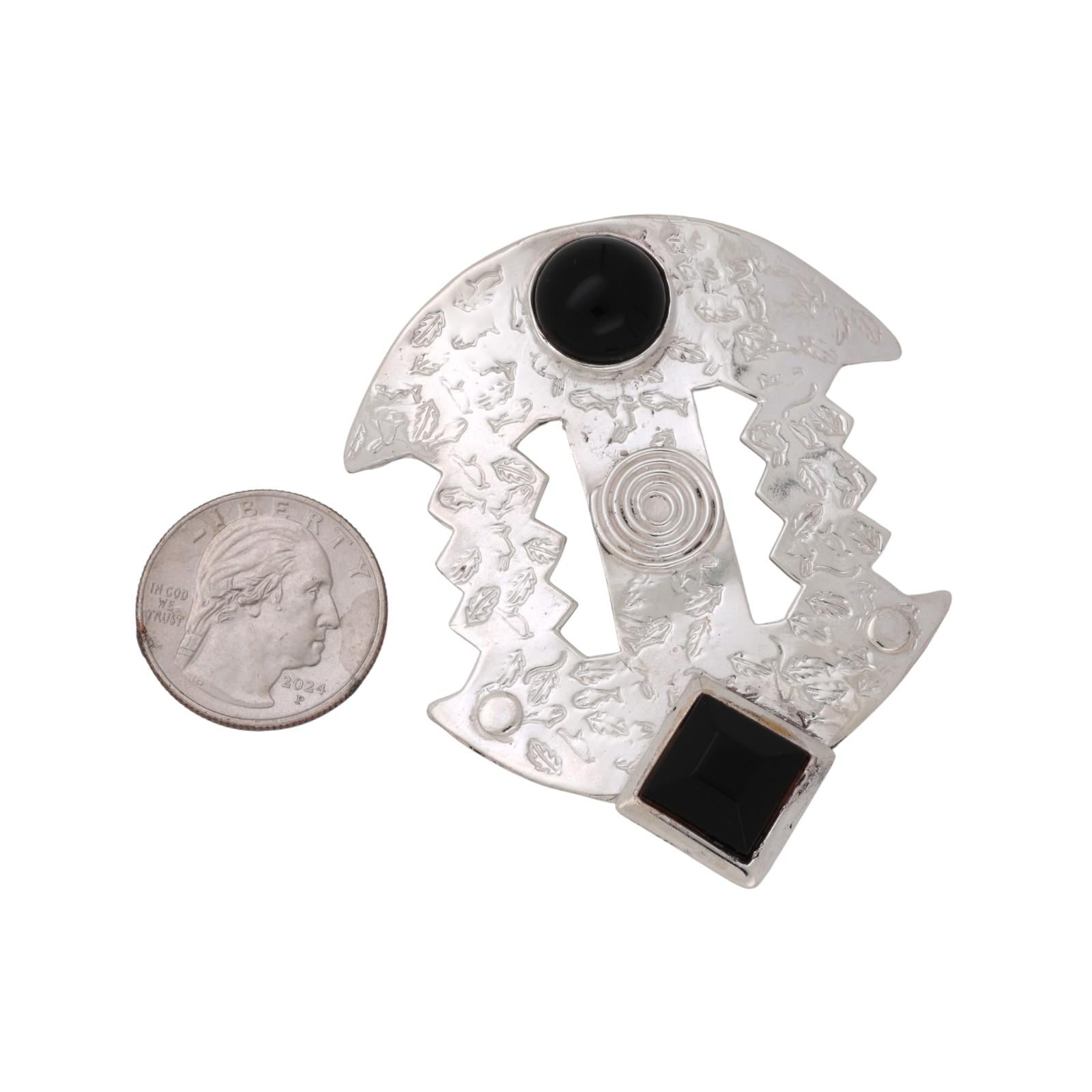 Vintage Deborah Roberts Sterling Silver Modernist Black Onyx Pendant 2.75"