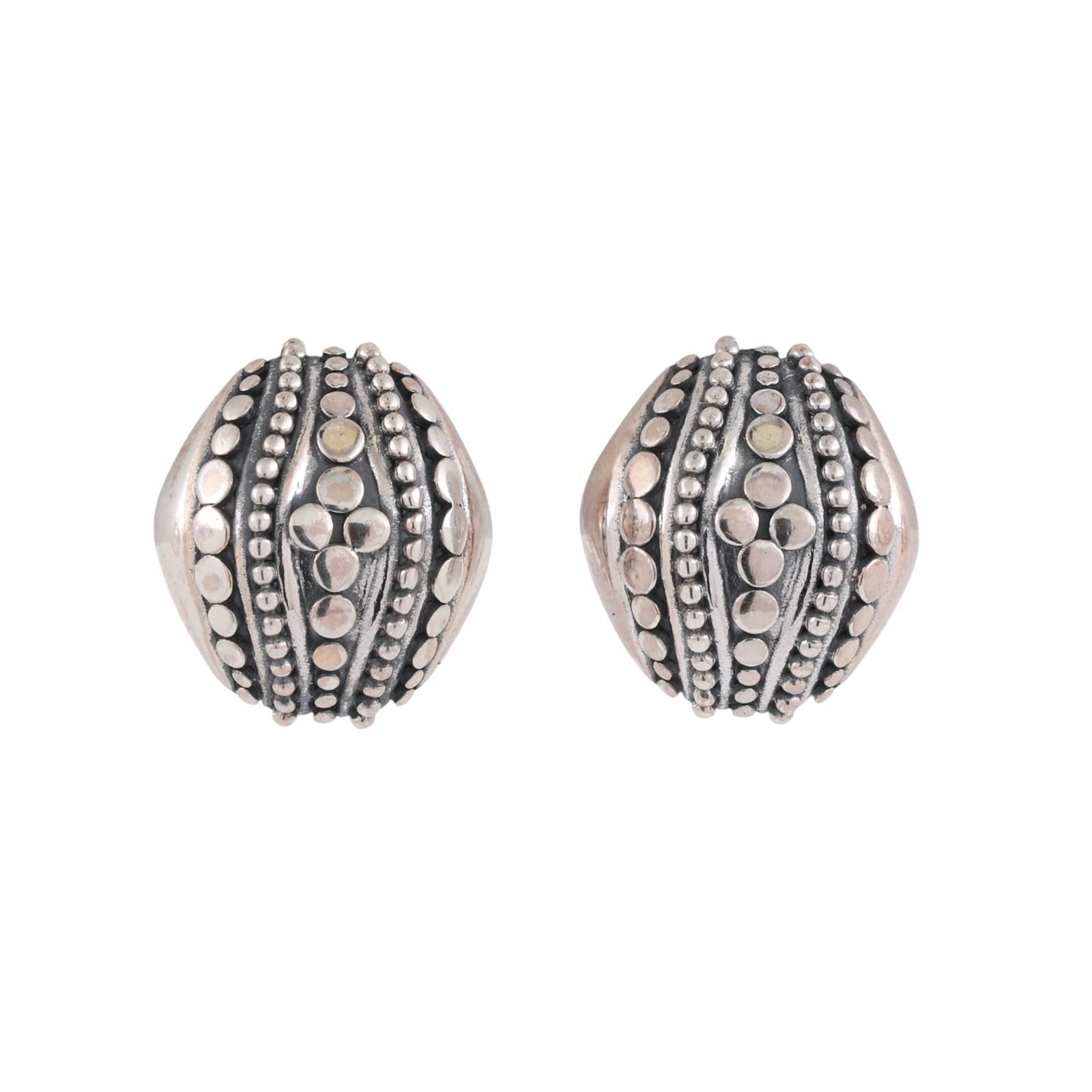 John Hardy Jaisalmer Domed Dot Collection Earrings Sterling Silver Omegas 0.47"