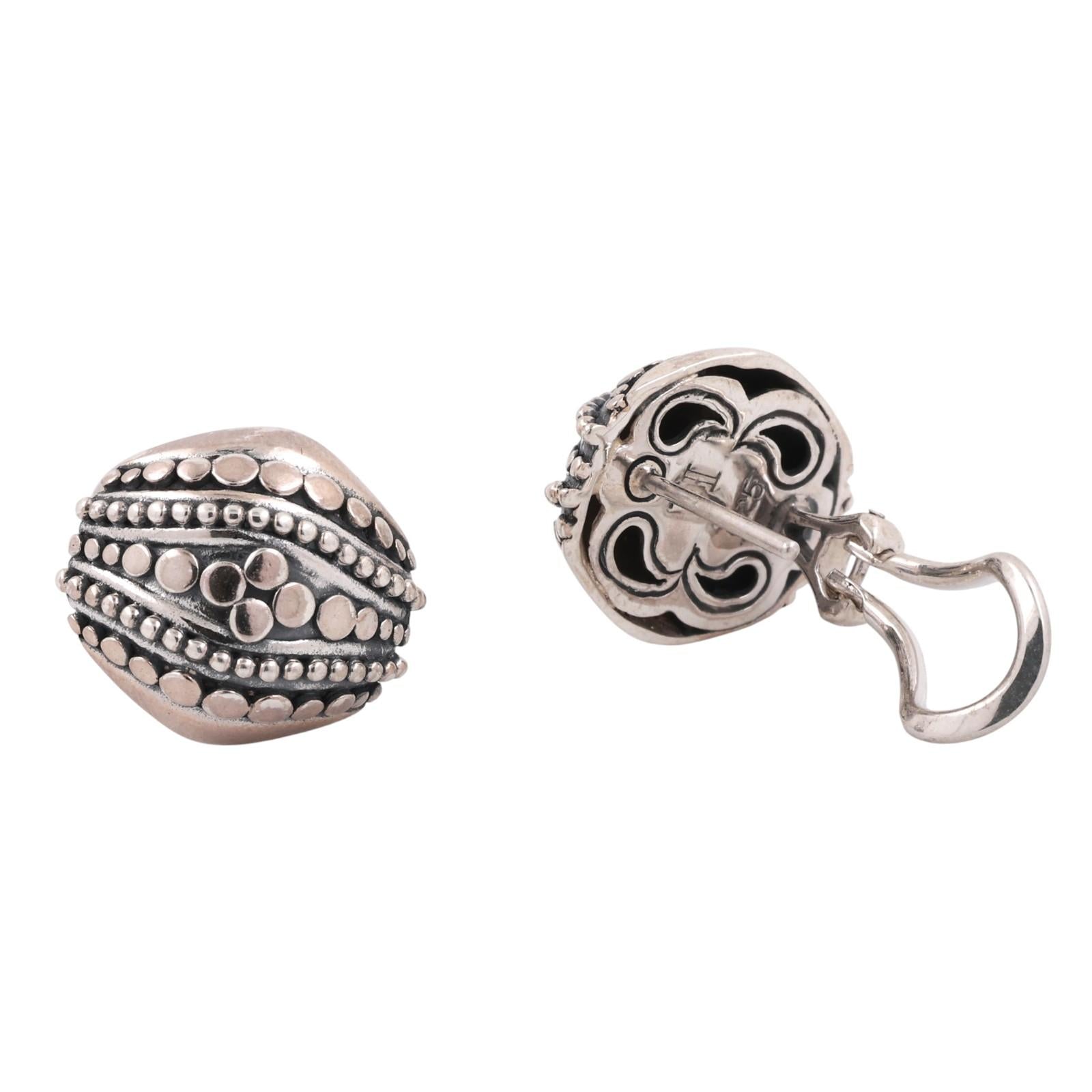 John Hardy Jaisalmer Domed Dot Collection Earrings Sterling Silver Omegas 0.47"